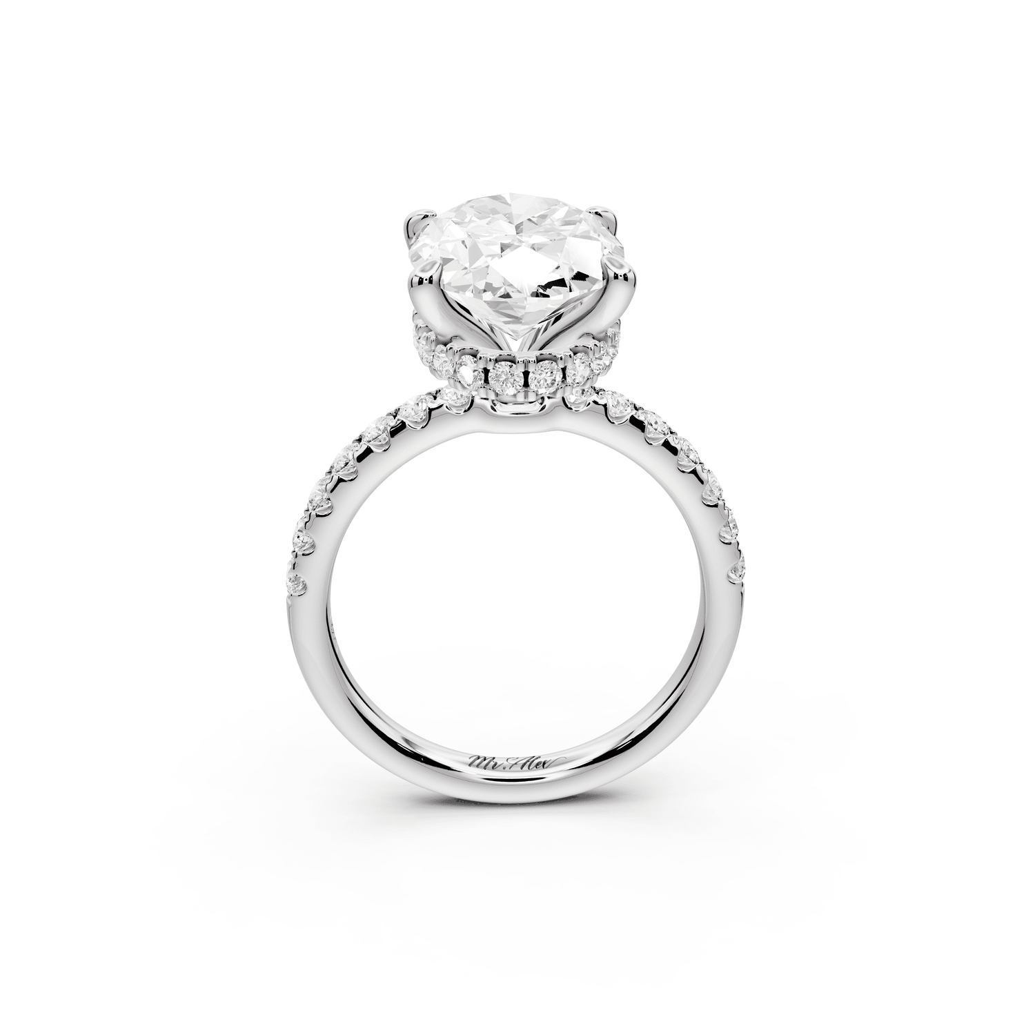 Arina - 4ct platinum oval Diamond with a wrap around halo and pavé Engagement ring - Mr. Alex Jewelry