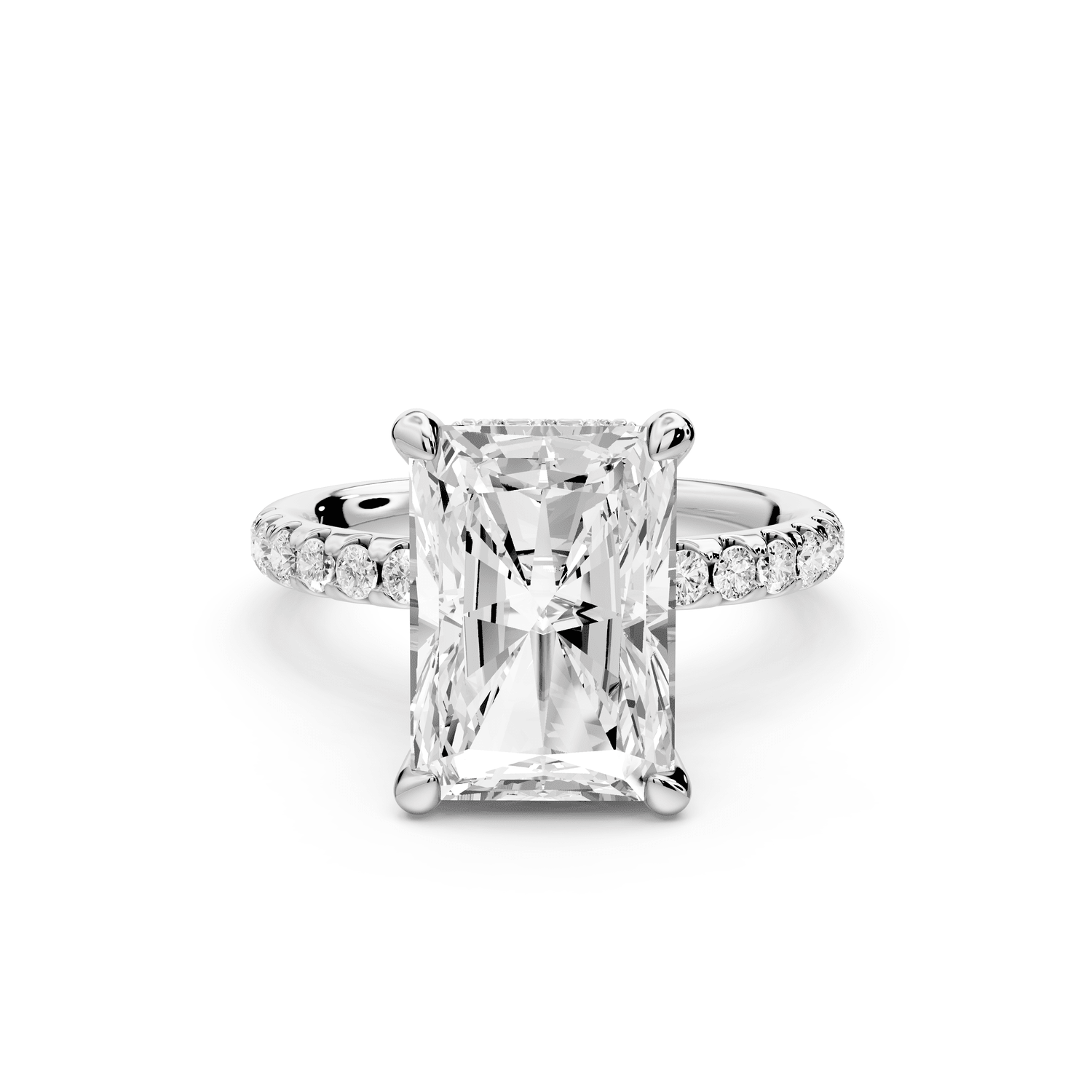 Arina - 4ct platinum radiant Diamond with a wrap around halo and pavé engagement ring - Mr. Alex Jewelry