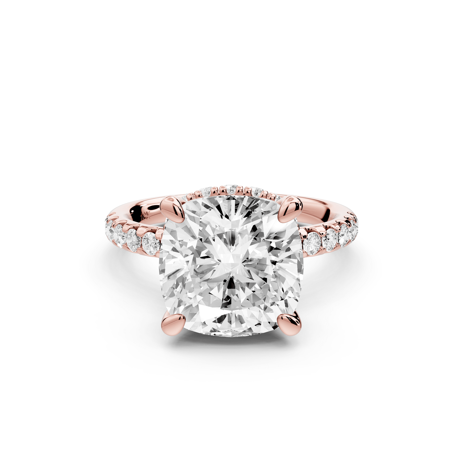 Arina - 5ct 14k rose gold cushion Diamond with a wrap around halo and pavé engagement ring - Mr. Alex Jewelry