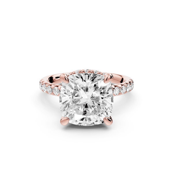 Arina - 5ct 14k rose gold cushion Diamond with a wrap around halo and pavé engagement ring - Mr. Alex Jewelry