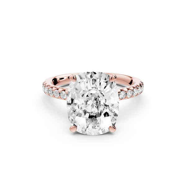 Arina - 5ct 14k rose gold ecushion Diamond with a wrap around halo and pavé engagement ring - Mr. Alex Jewelry