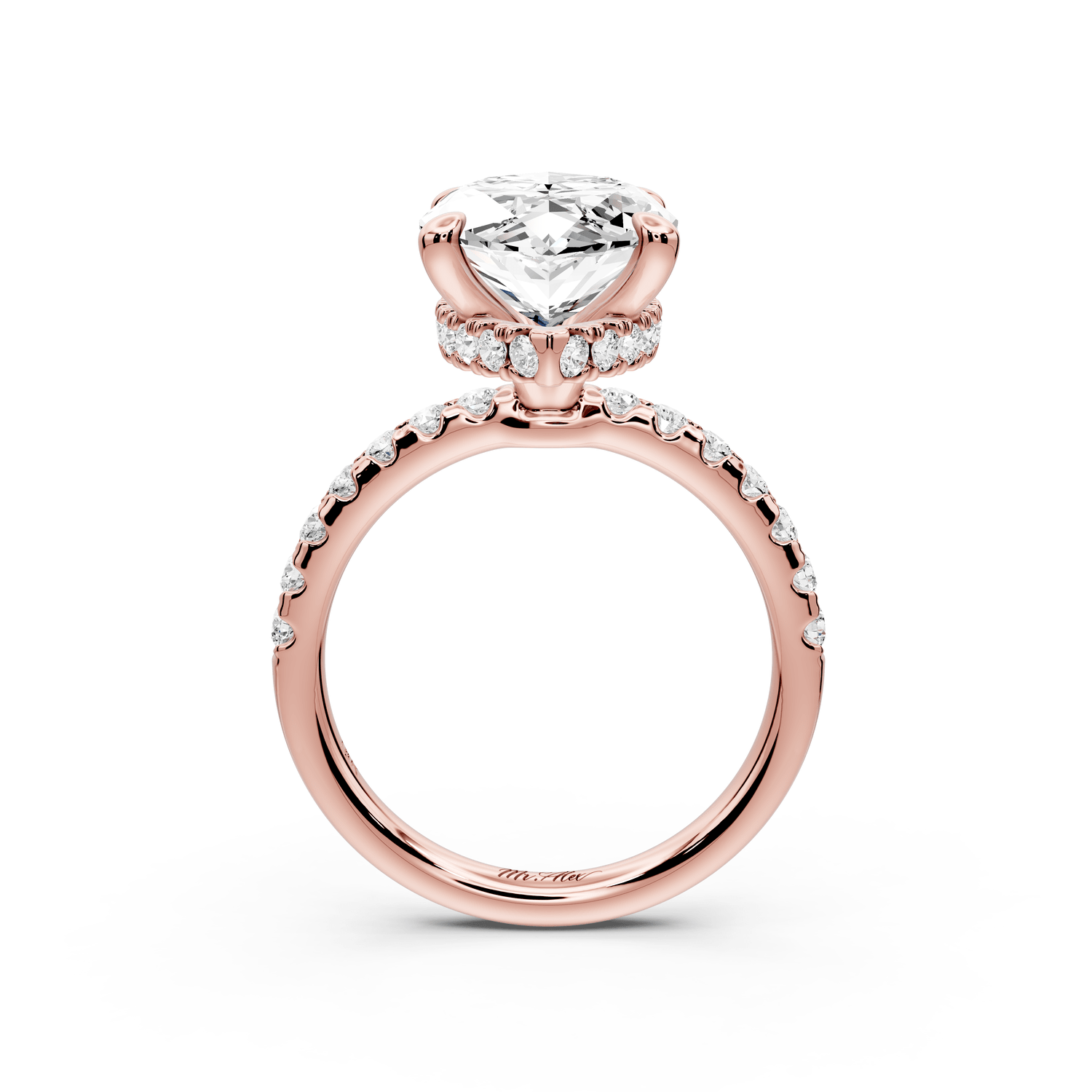 Arina - 5ct 14k rose gold marquise Diamond with a wrap around halo and pavé engagement ring - Mr. Alex Jewelry