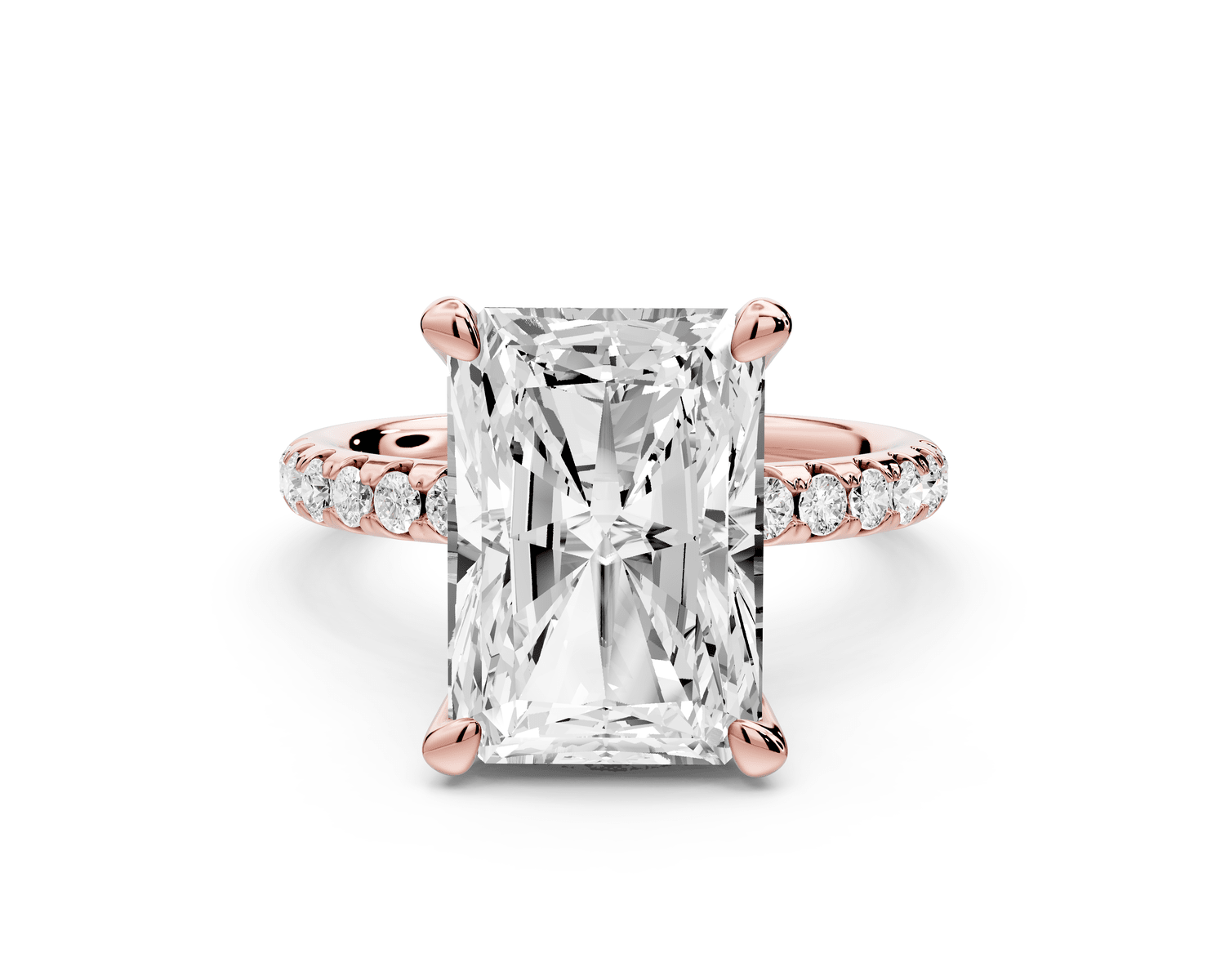 Arina - 5ct 14k rose gold radiant Diamond with a wrap around halo and pavé engagement ring - Mr. Alex Jewelry