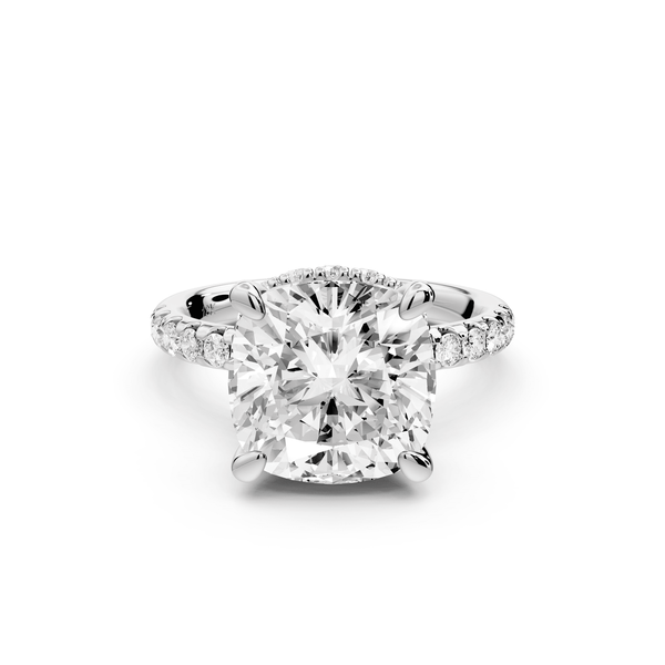 Arina - 5ct 14k white gold cushion Diamond with a wrap around halo and pavé engagement ring - Mr. Alex Jewelry