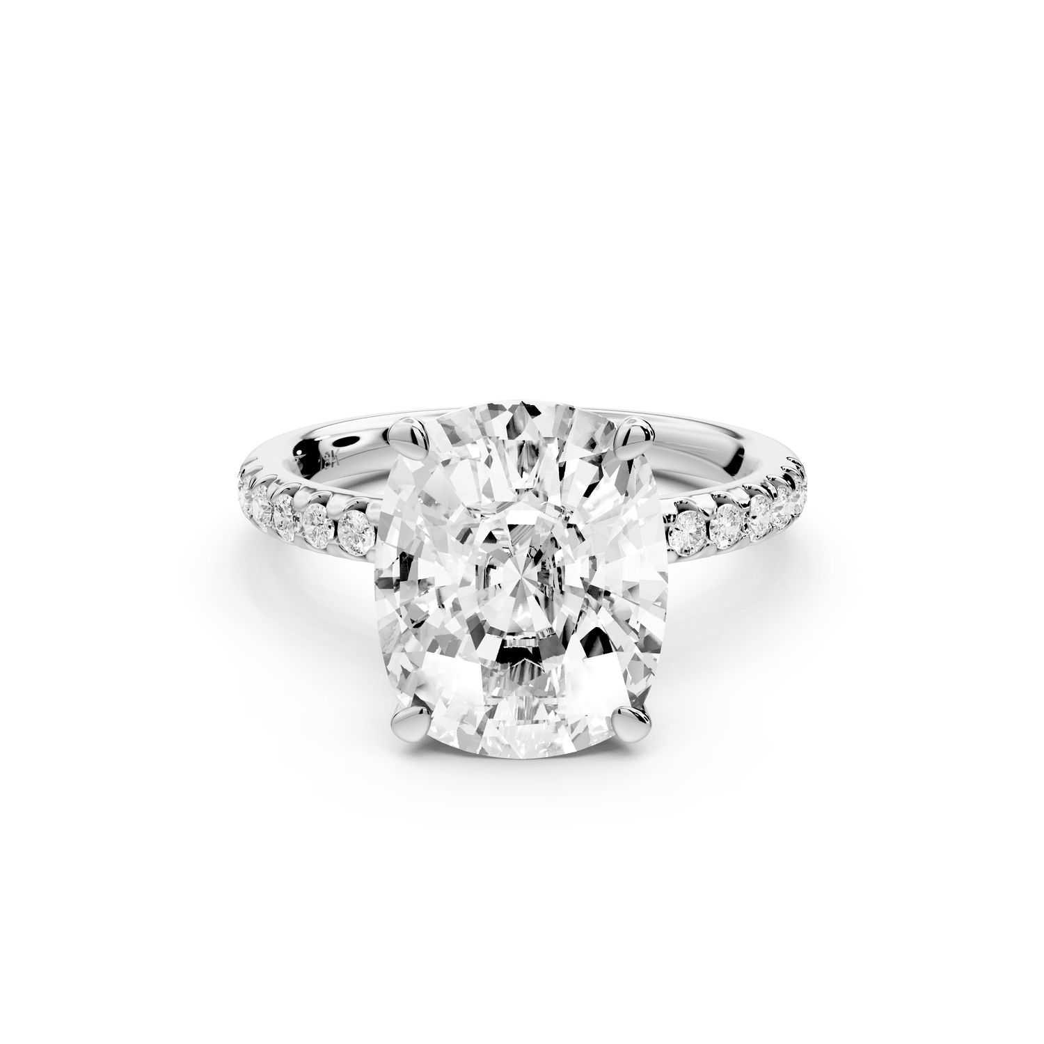 Arina - 5ct 14k white gold ecushion Diamond with a wrap around halo and pavé engagement ring - Mr. Alex Jewelry