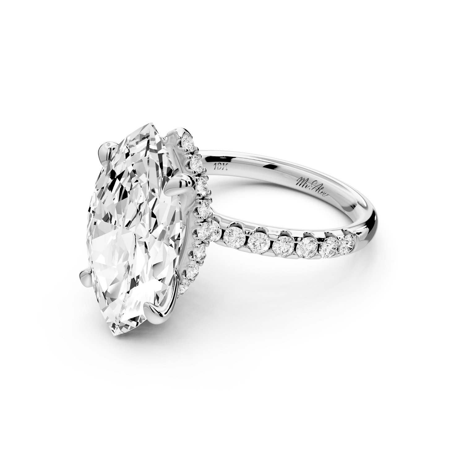 Arina - 5ct 14k white gold marquise Diamond with a wrap around halo and pavé engagement ring - Mr. Alex Jewelry