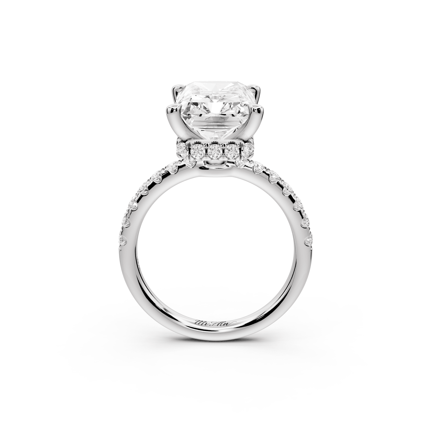 Arina - 5ct 14k white gold radiant Diamond with a wrap around halo and pavé engagement ring - Mr. Alex Jewelry