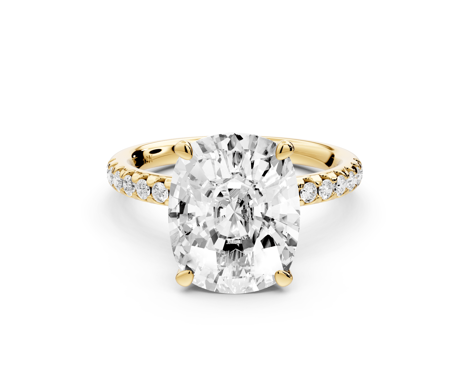 Arina - 5ct 14k yellow gold ecushion Diamond with a wrap around halo and pavé engagement ring - Mr. Alex Jewelry