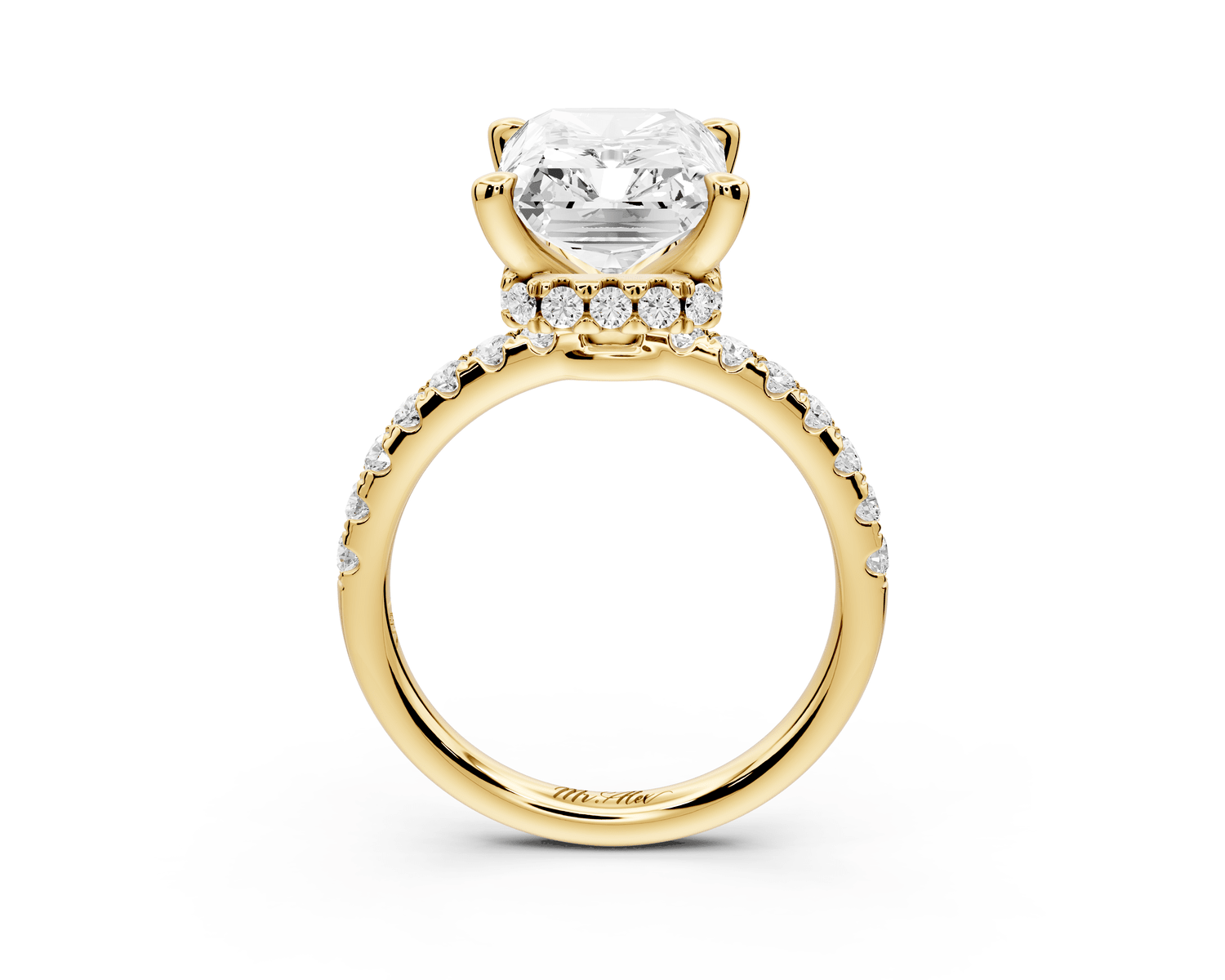 Arina - 5ct 14k yellow gold radiant Diamond with a wrap around halo and pavé engagement ring - Mr. Alex Jewelry