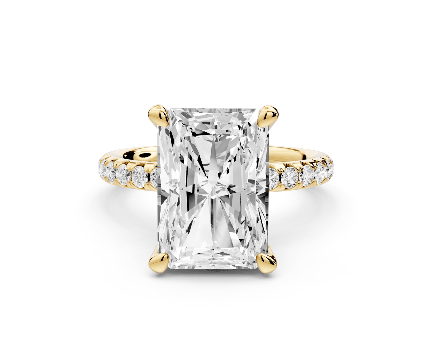 Arina - 5ct 14k yellow gold radiant Diamond with a wrap around halo and pavé engagement ring - Mr. Alex Jewelry