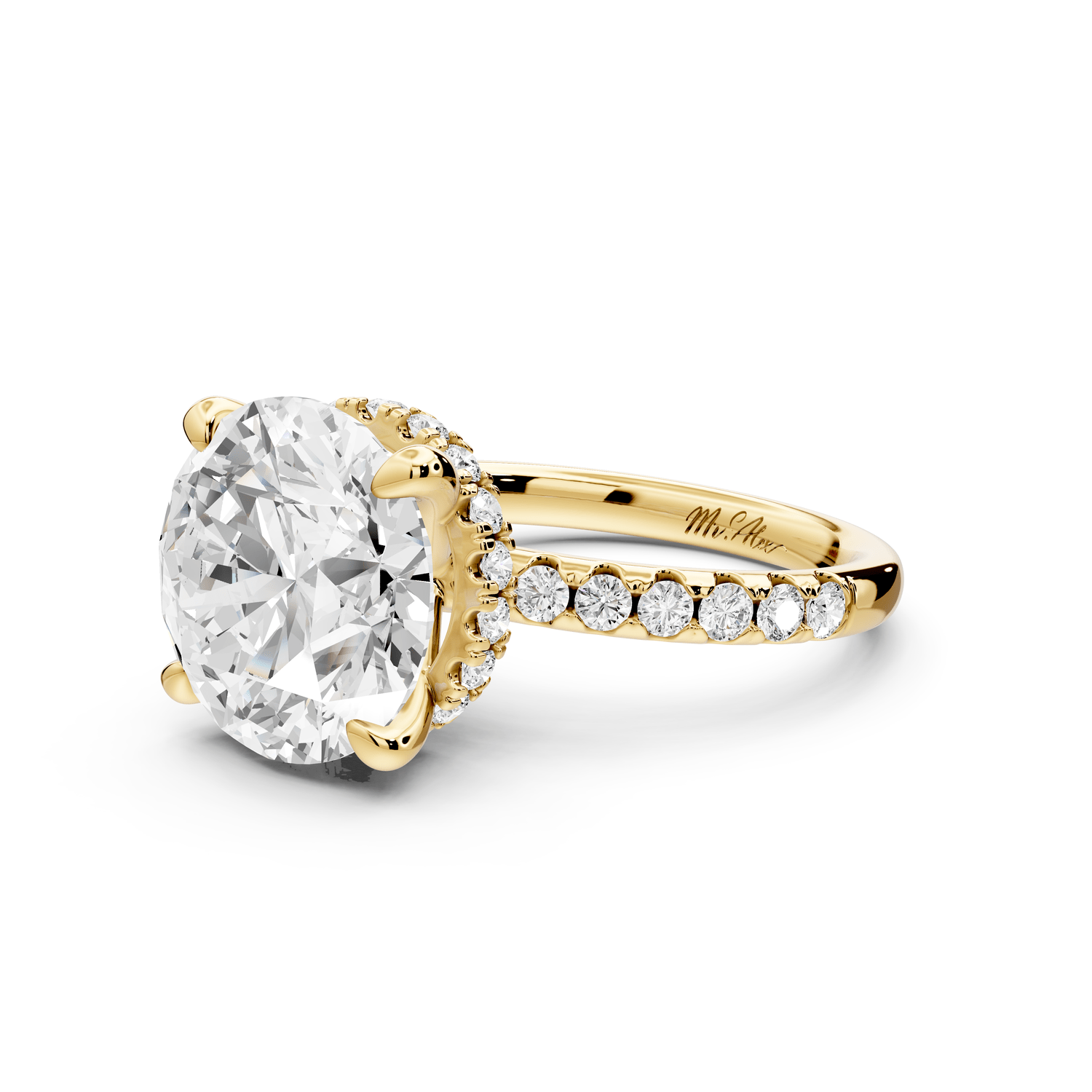 Arina - 5ct 14k yellow gold round Diamond with a wrap around halo and pavé engagment ring - Mr. Alex Jewelry