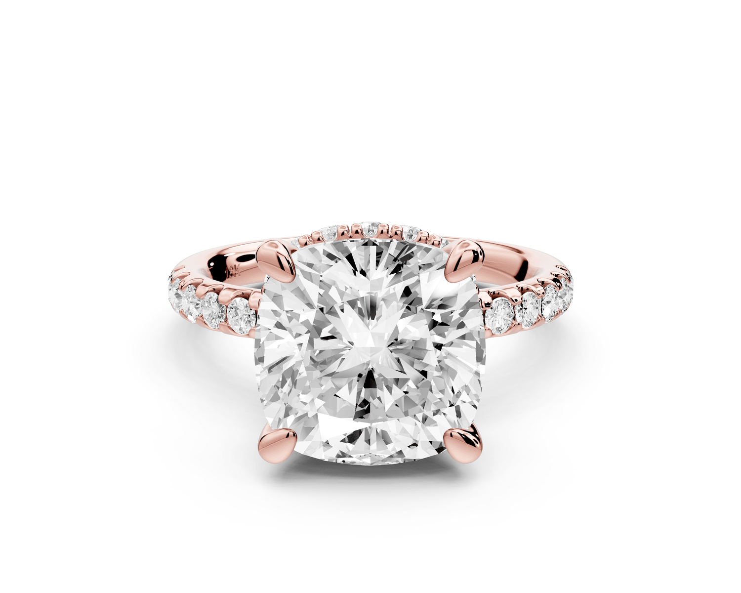 Arina - 5ct 18k rose gold cushion Diamond with a wrap around halo and pavé engagement ring - Mr. Alex Jewelry