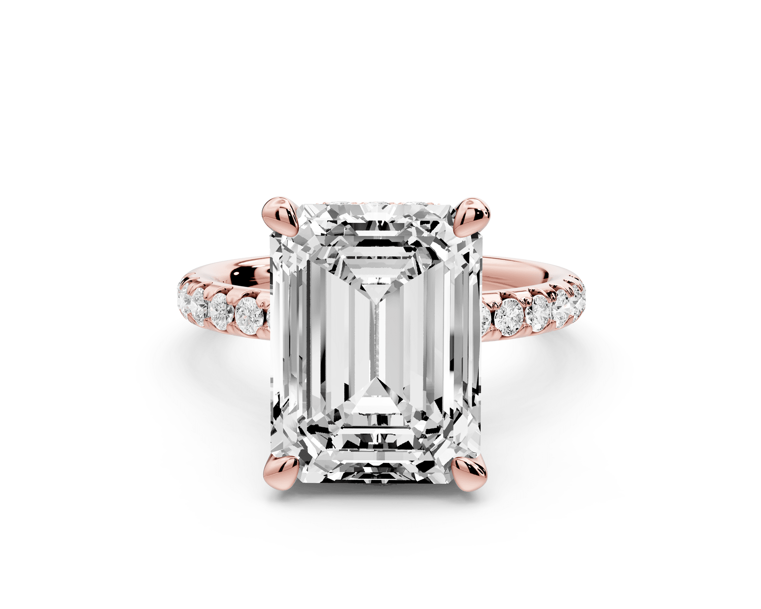Arina - 5ct 18k rose gold emerald Diamond with a wrap around halo and pavé Engagement ring - Mr. Alex Jewelry