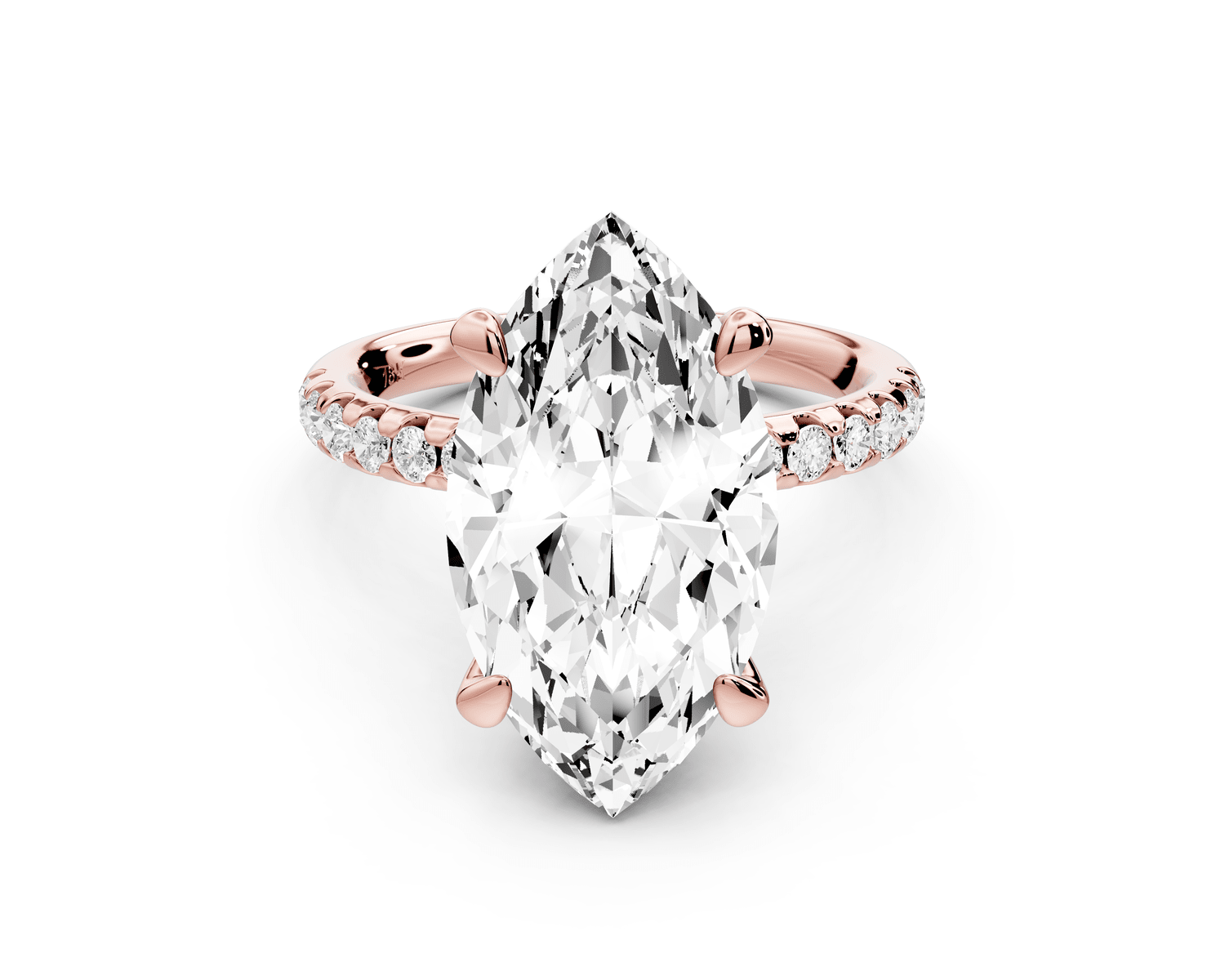 Arina - 5ct 18k rose gold marquise Diamond with a wrap around halo and pavé engagement ring - Mr. Alex Jewelry