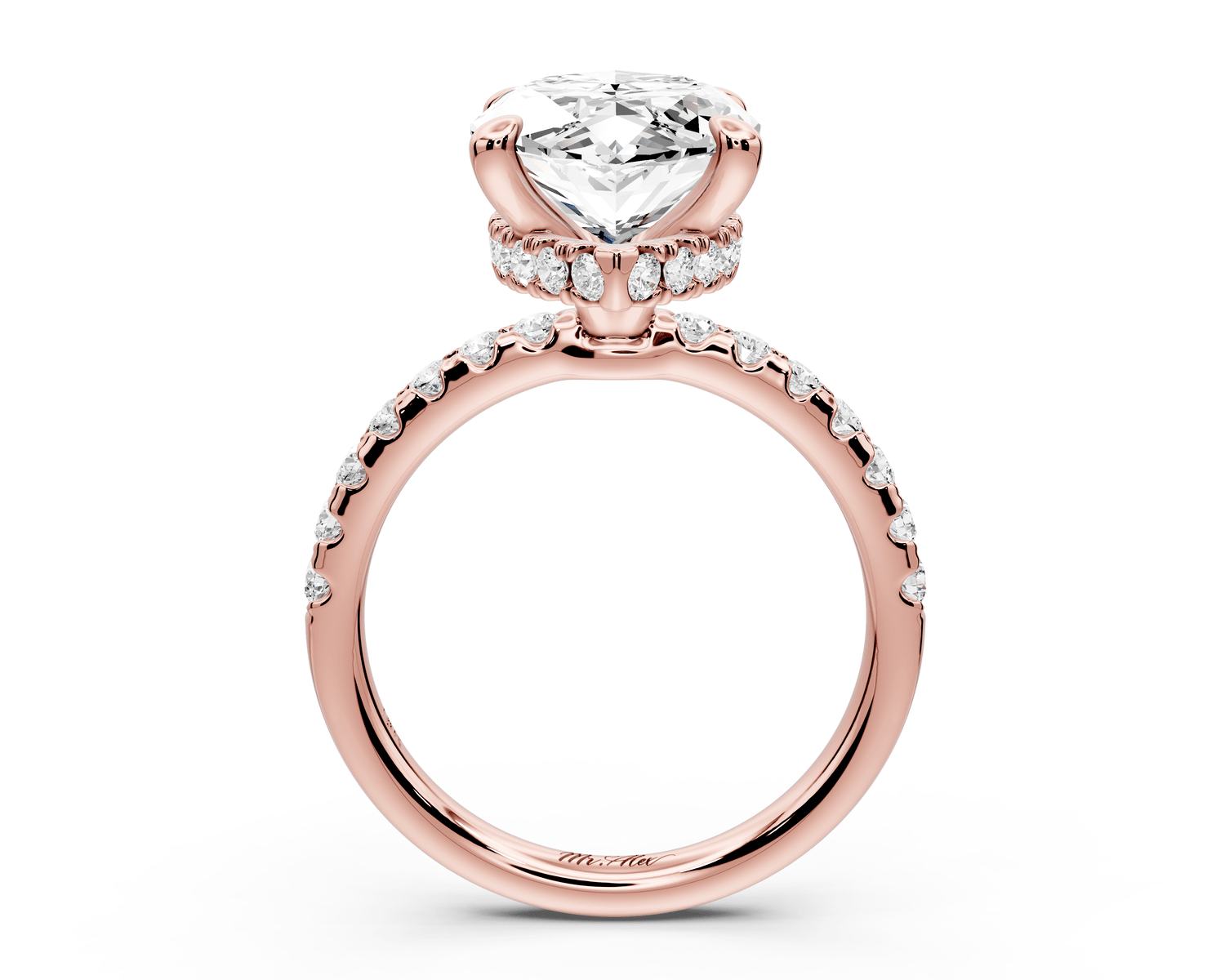 Arina - 5ct 18k rose gold marquise Diamond with a wrap around halo and pavé engagement ring - Mr. Alex Jewelry