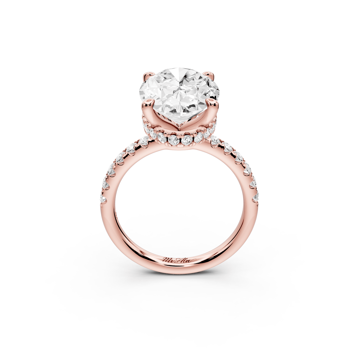 Arina - 5ct 18k rose gold oval Diamond with a wrap around halo and pavé Engagement ring - Mr. Alex Jewelry