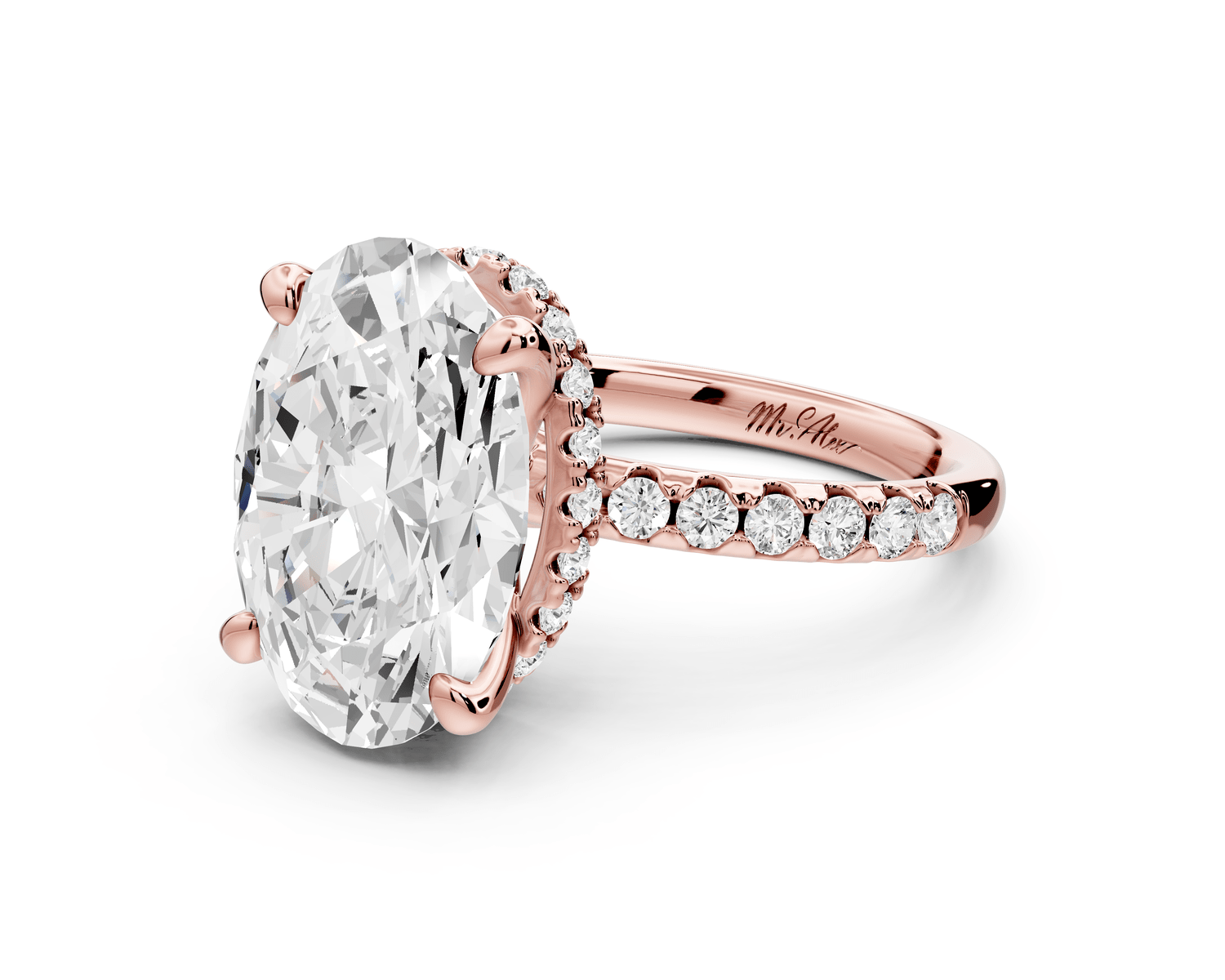 Arina - 5ct 18k rose gold oval Diamond with a wrap around halo and pavé Engagement ring - Mr. Alex Jewelry