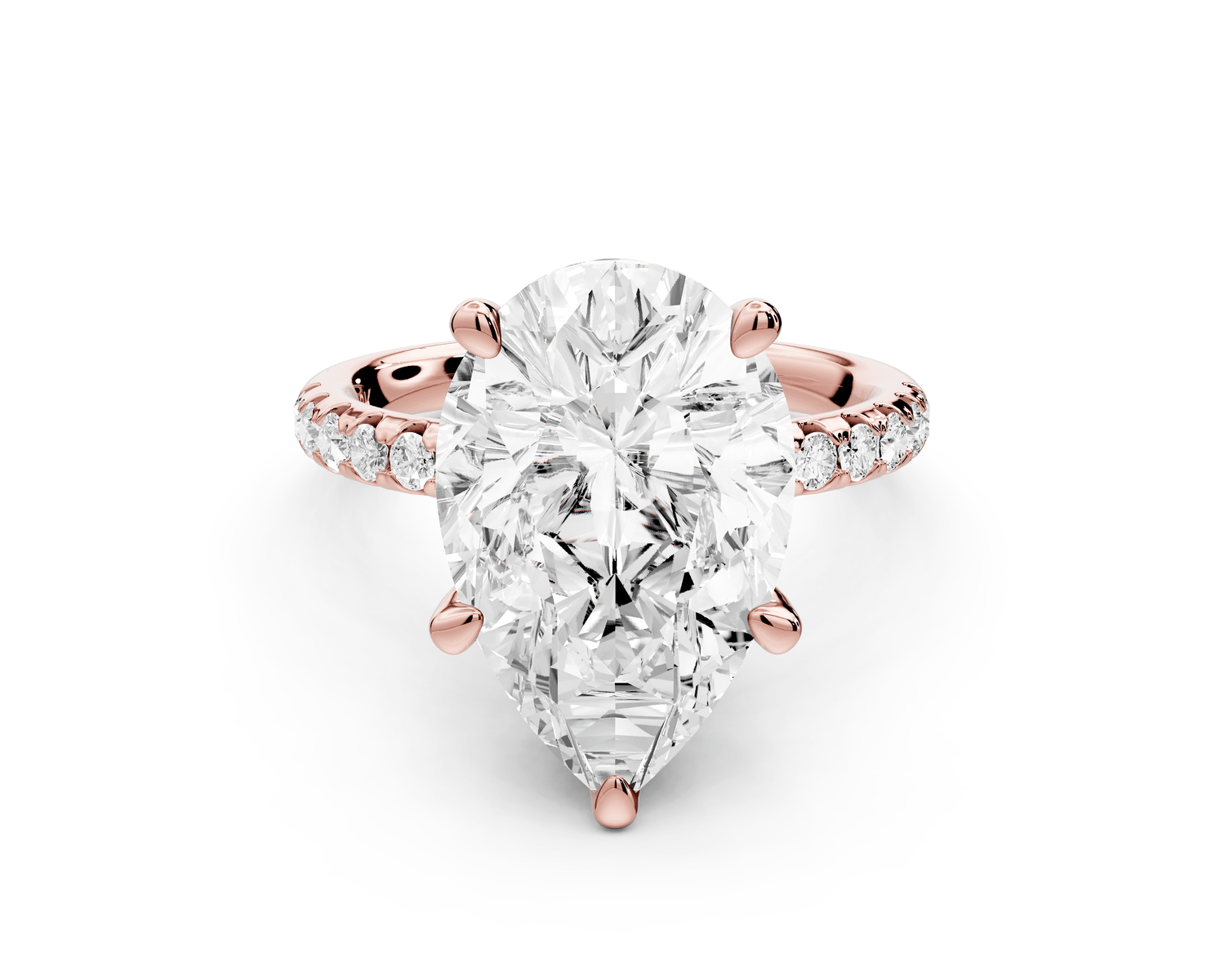 Arina - 5ct 18k rose gold pear Diamond with a wrap around halo and pavé Engagement ring - Mr. Alex Jewelry