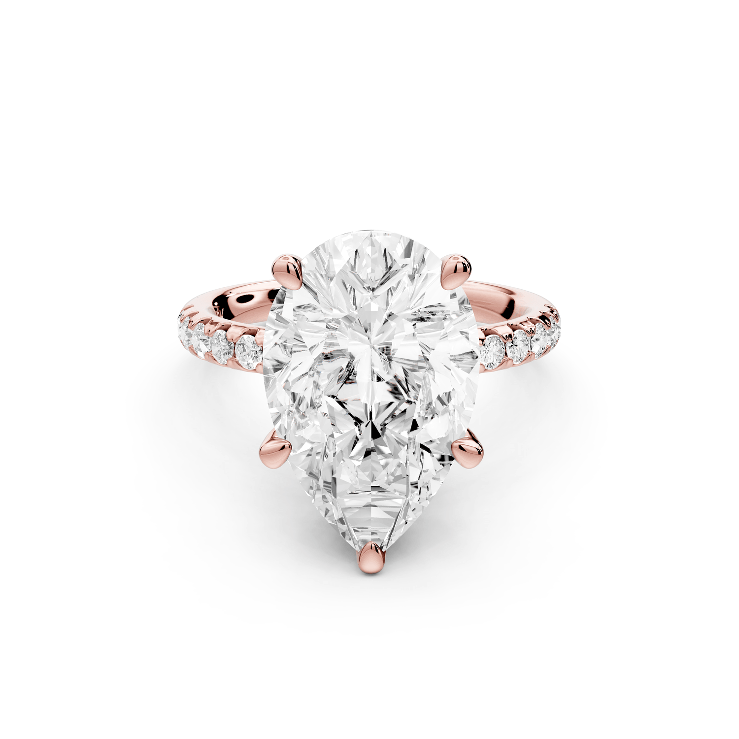 Arina - 5ct 18k rose gold pear Diamond with a wrap around halo and pavé Engagement ring - Mr. Alex Jewelry