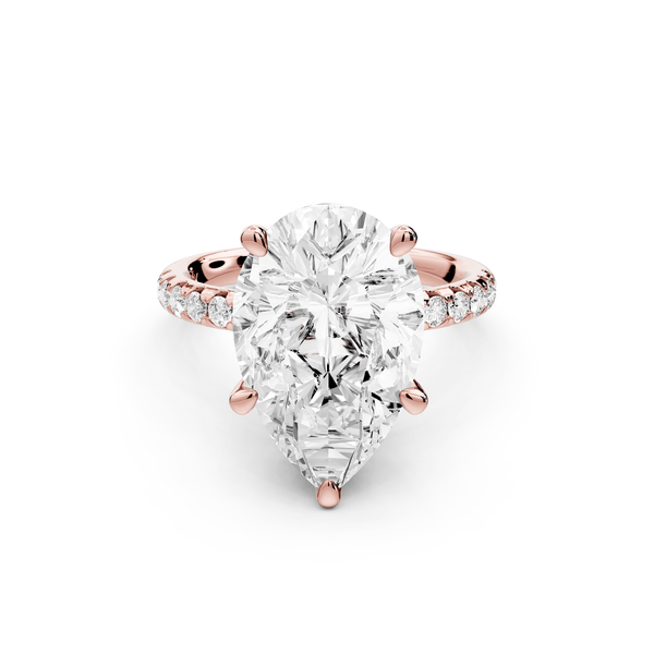 Arina - 5ct 18k rose gold pear Diamond with a wrap around halo and pavé Engagement ring - Mr. Alex Jewelry