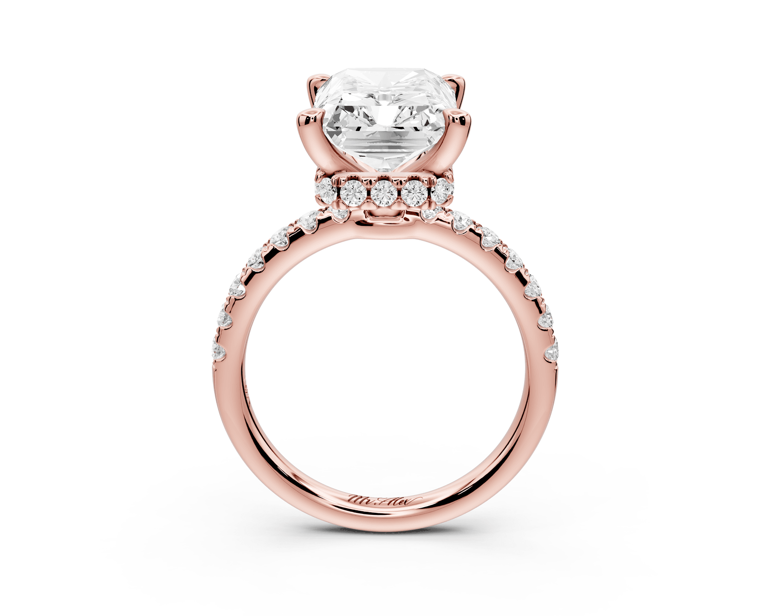 Arina - 5ct 18k rose gold radiant Diamond with a wrap around halo and pavé engagement ring - Mr. Alex Jewelry