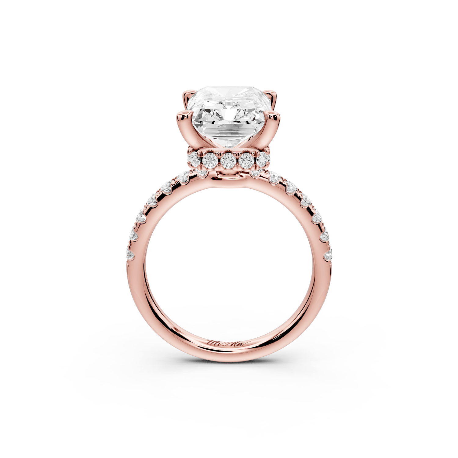 Arina - 5ct 18k rose gold radiant Diamond with a wrap around halo and pavé engagement ring - Mr. Alex Jewelry