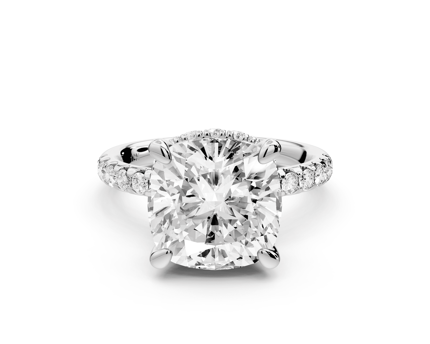 Arina - 5ct 18k white gold cushion Diamond with a wrap around halo and pavé engagement ring - Mr. Alex Jewelry
