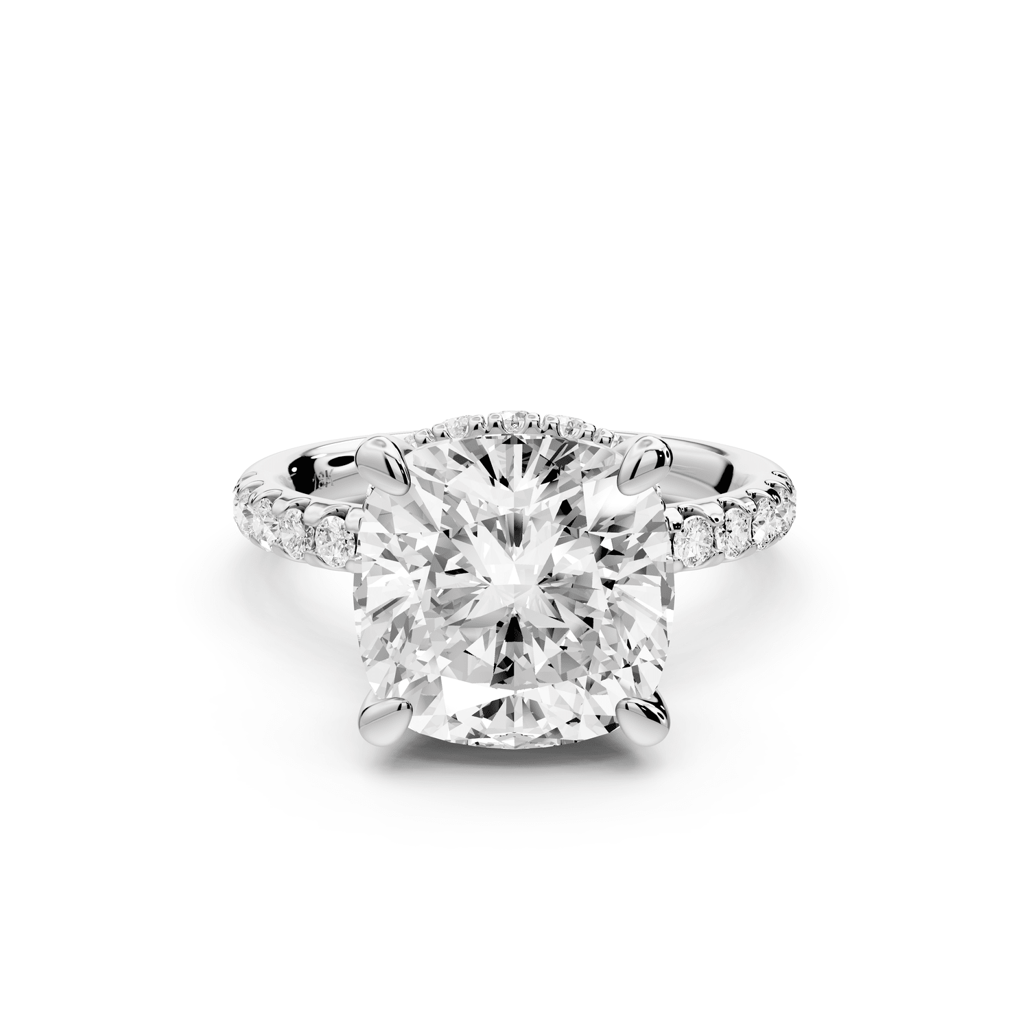 Arina - 5ct 18k white gold cushion Diamond with a wrap around halo and pavé engagement ring - Mr. Alex Jewelry