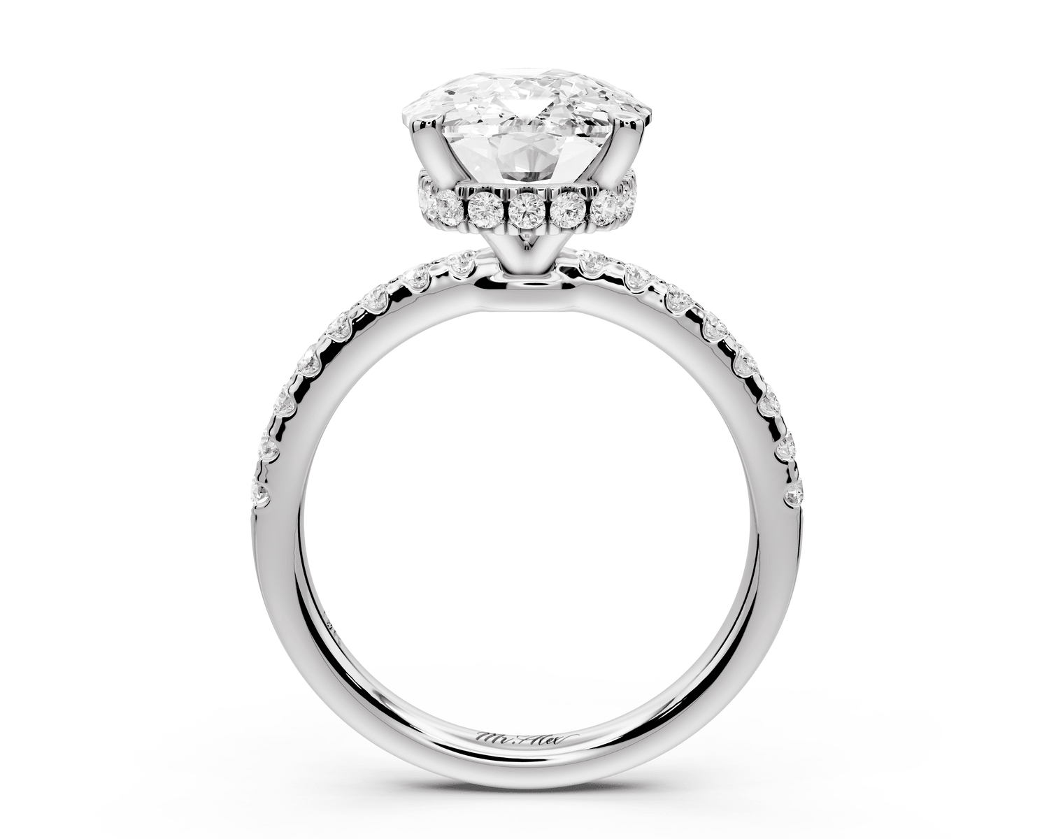 Arina - 5ct 18k white gold ecushion Diamond with a wrap around halo and pavé engagement ring - Mr. Alex Jewelry