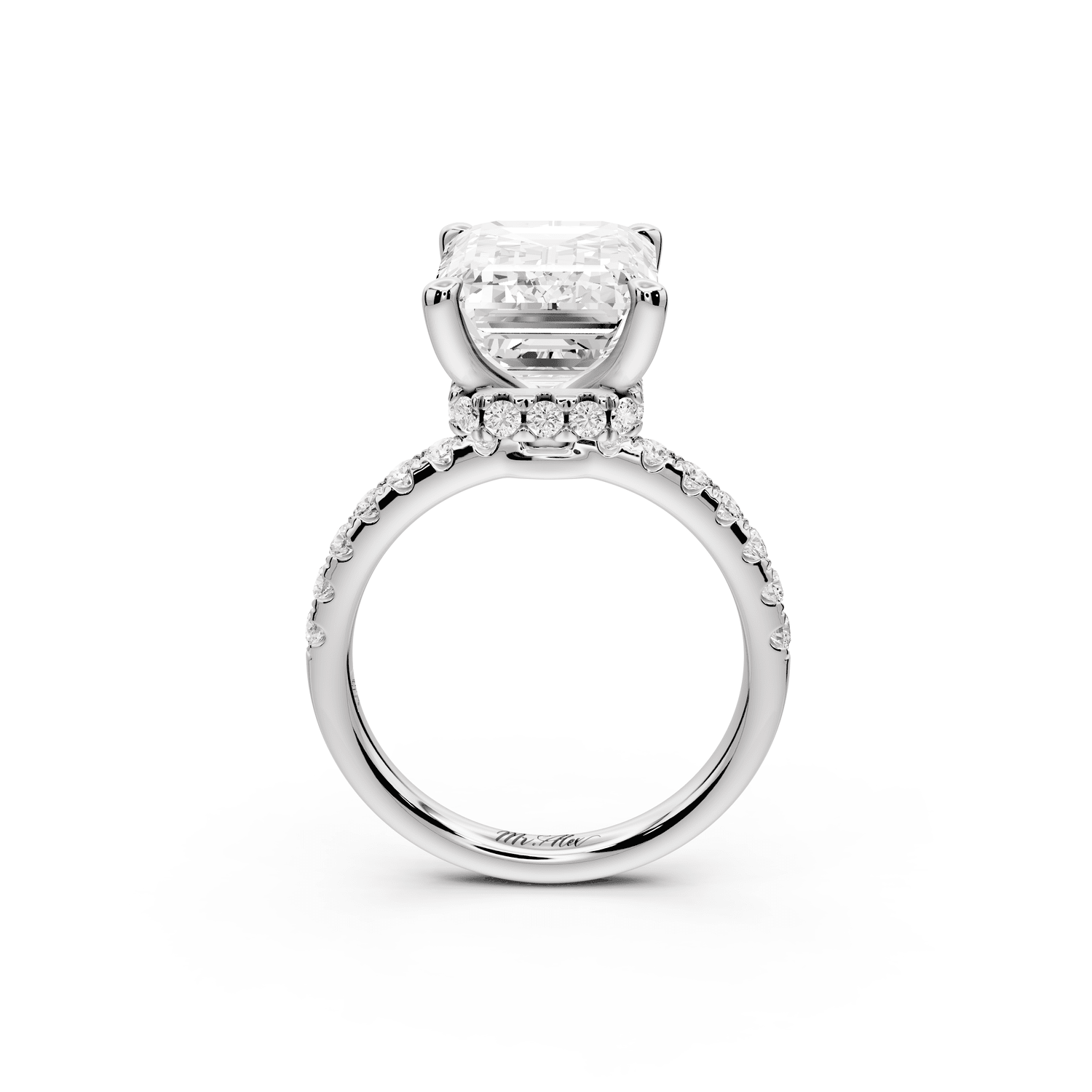 Arina - 5ct 18k white gold emerald Diamond with a wrap around halo and pavé Engagement ring - Mr. Alex Jewelry