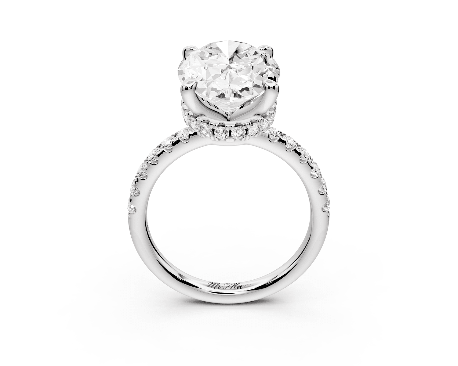 Arina - 5ct 18k white gold oval Diamond with a wrap around halo and pavé Engagement ring - Mr. Alex Jewelry