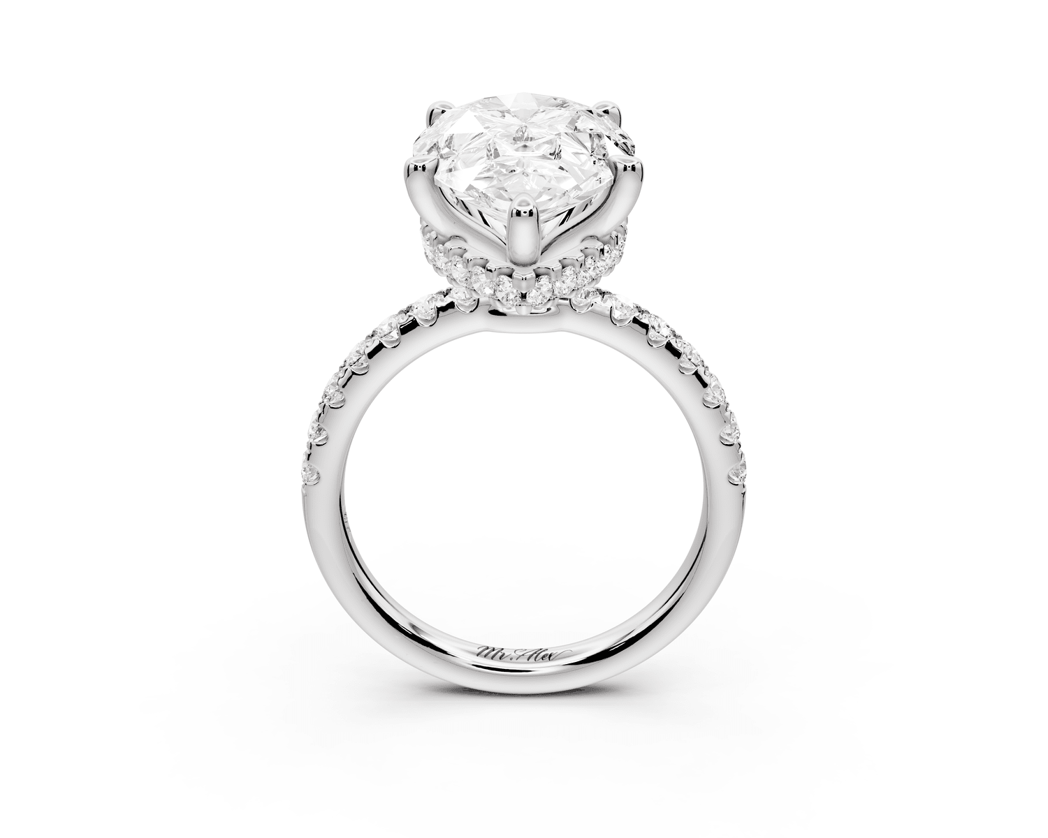 Arina - 5ct 18k white gold pear Diamond with a wrap around halo and pavé Engagement ring - Mr. Alex Jewelry