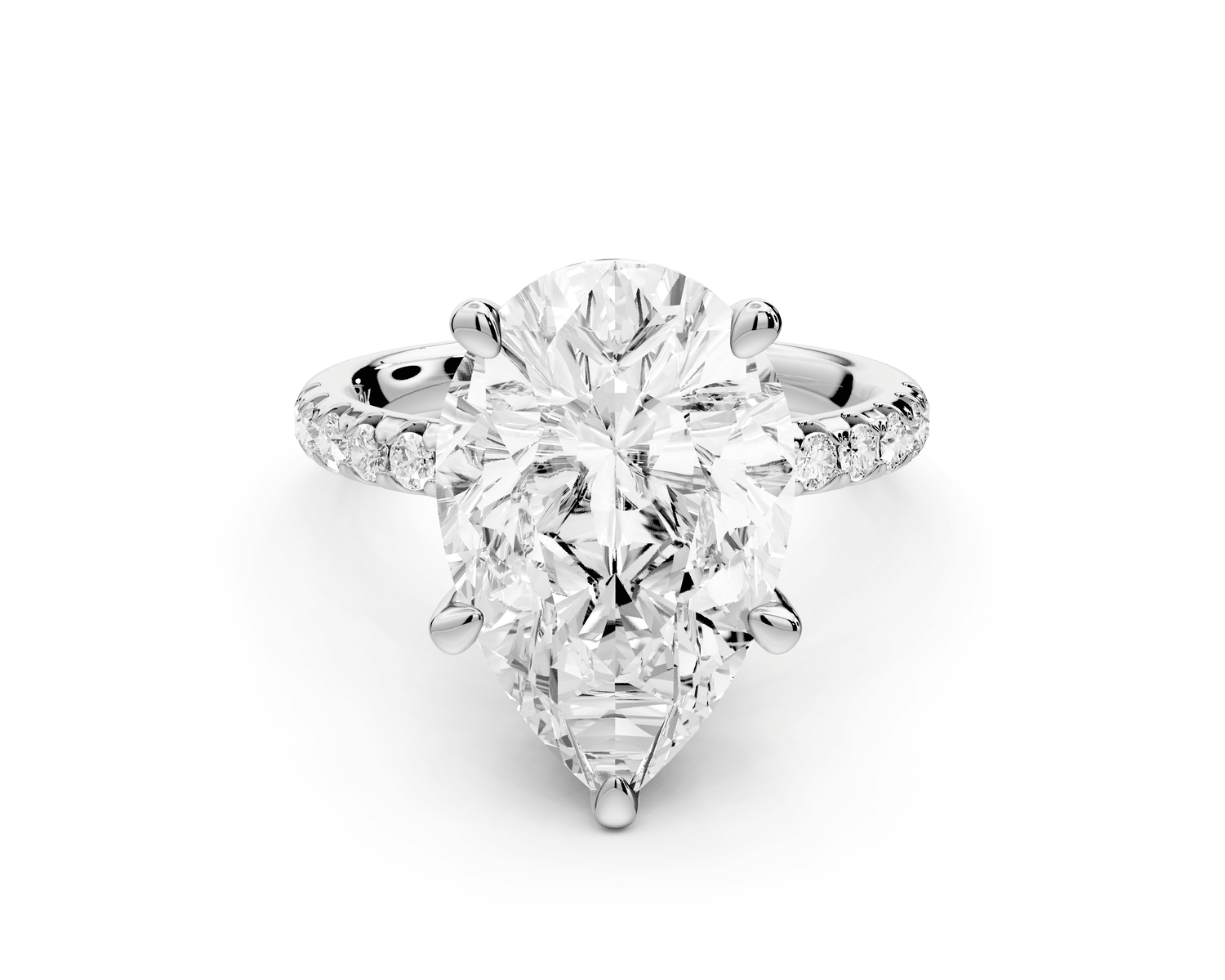 Arina - 5ct 18k white gold pear Diamond with a wrap around halo and pavé Engagement ring - Mr. Alex Jewelry
