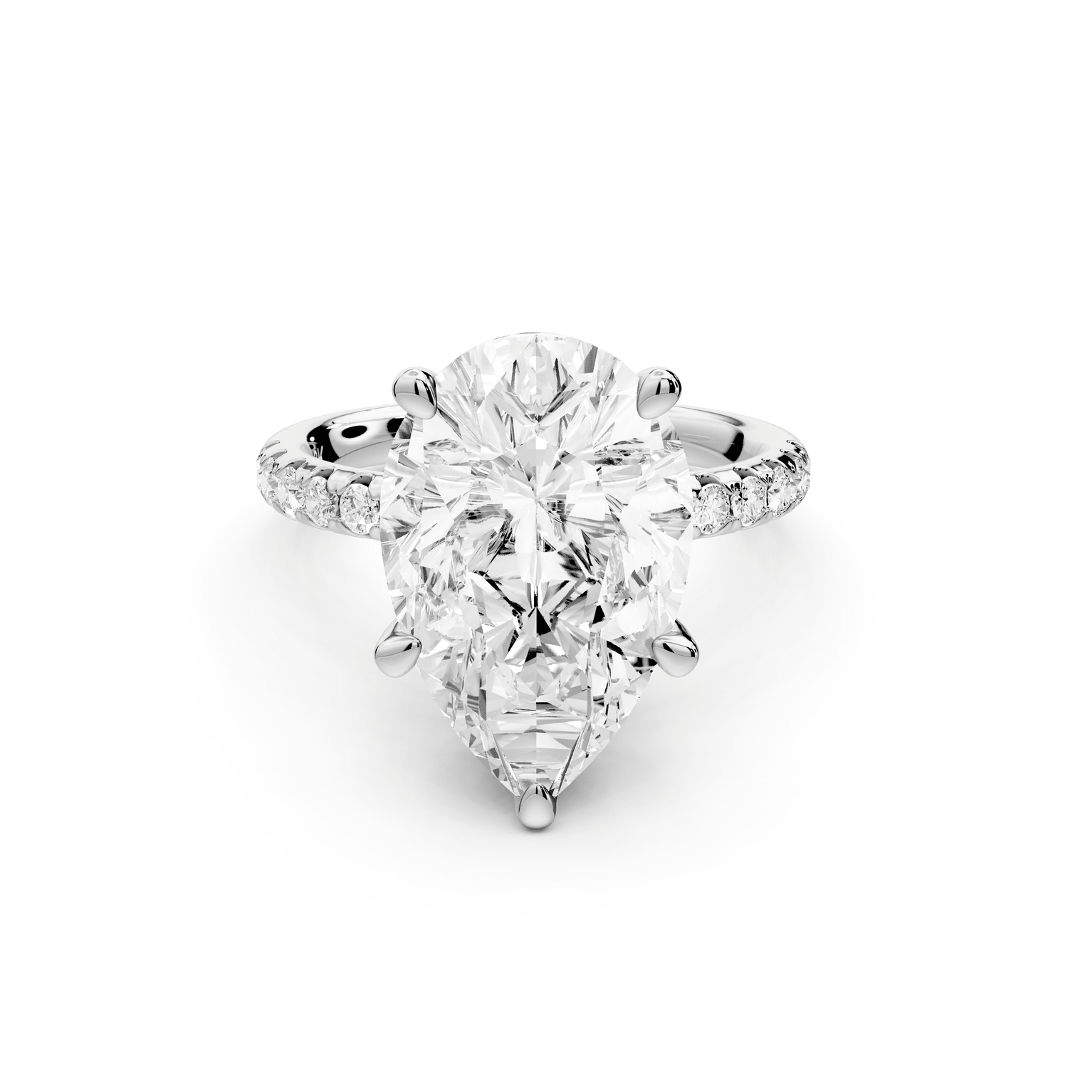 Arina - 5ct 18k white gold pear Diamond with a wrap around halo and pavé Engagement ring - Mr. Alex Jewelry