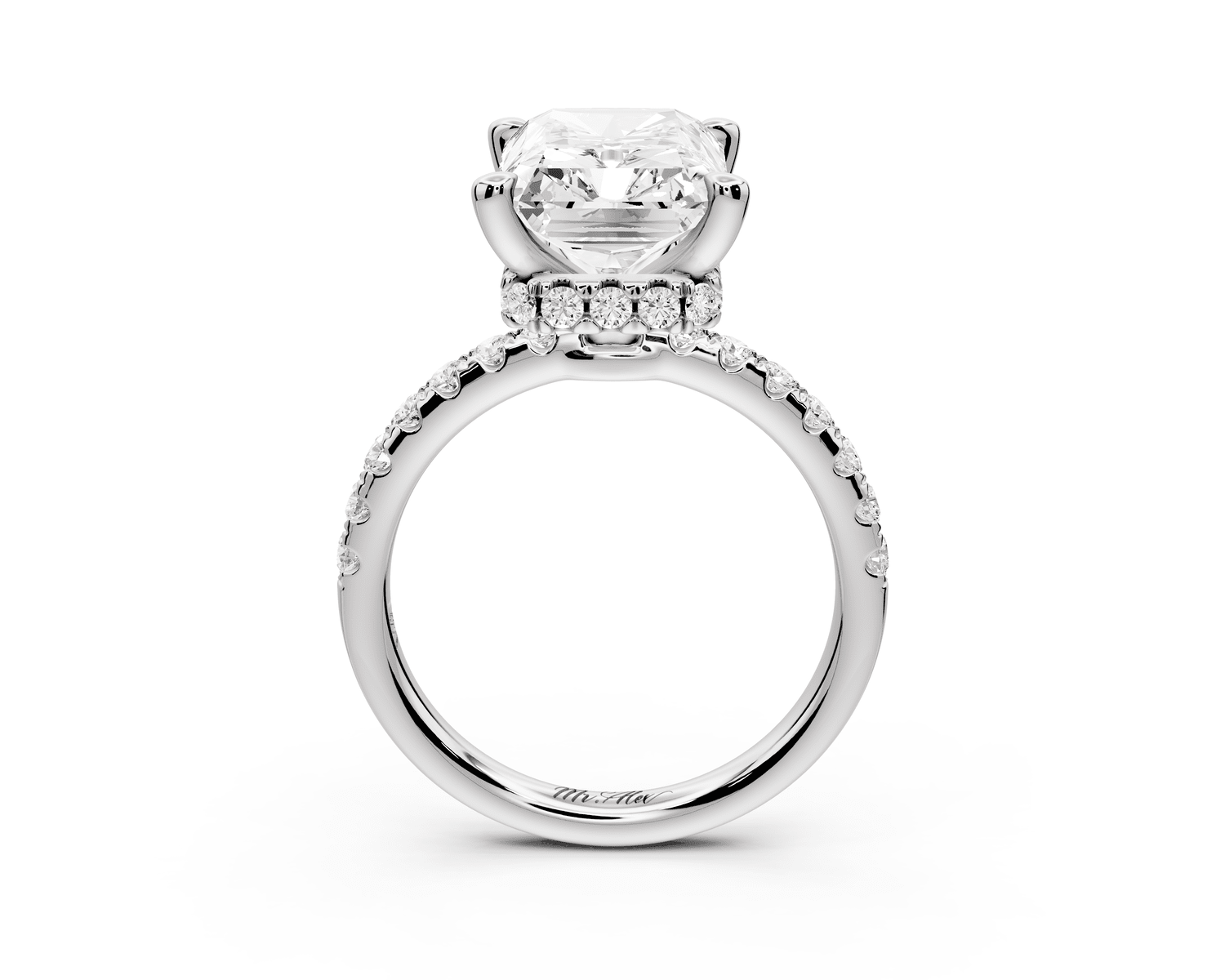 Arina - 5ct 18k white gold radiant Diamond with a wrap around halo and pavé engagement ring - Mr. Alex Jewelry