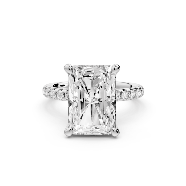 Arina - 5ct 18k white gold radiant Diamond with a wrap around halo and pavé engagement ring - Mr. Alex Jewelry