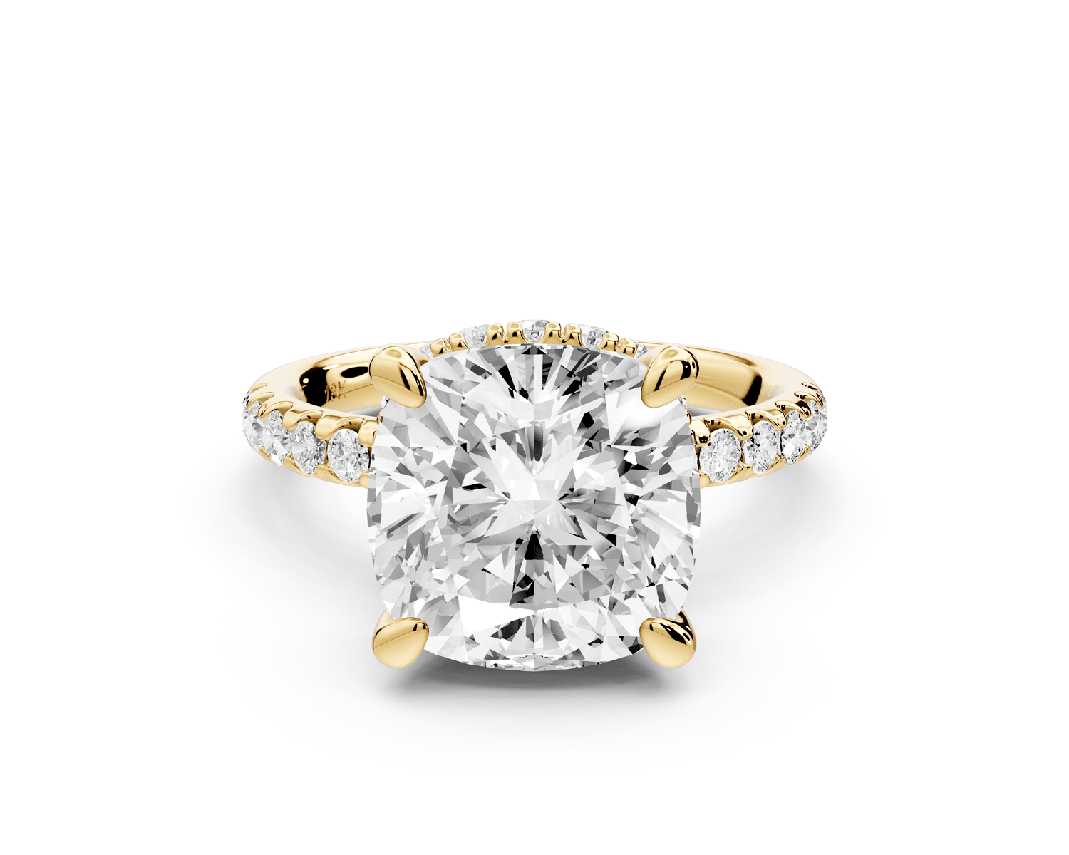 Arina - 5ct 18k yellow gold cushion Diamond with a wrap around halo and pavé engagement ring - Mr. Alex Jewelry