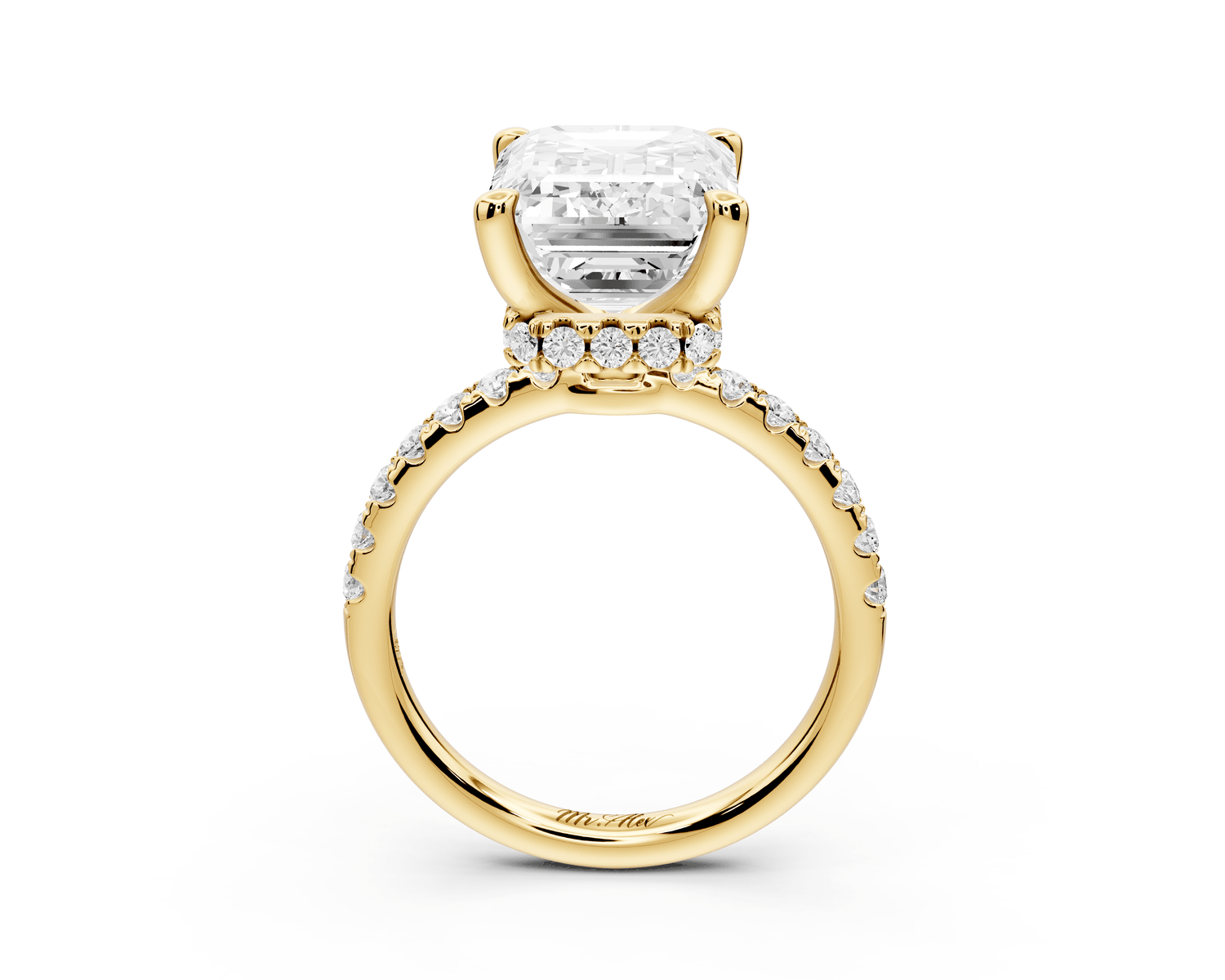 Arina - 5ct 18k yellow gold emerald Diamond with a wrap around halo and pavé Engagement ring - Mr. Alex Jewelry