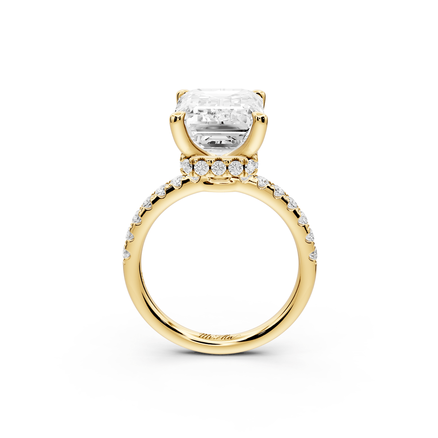 Arina - 5ct 18k yellow gold emerald Diamond with a wrap around halo and pavé Engagement ring - Mr. Alex Jewelry