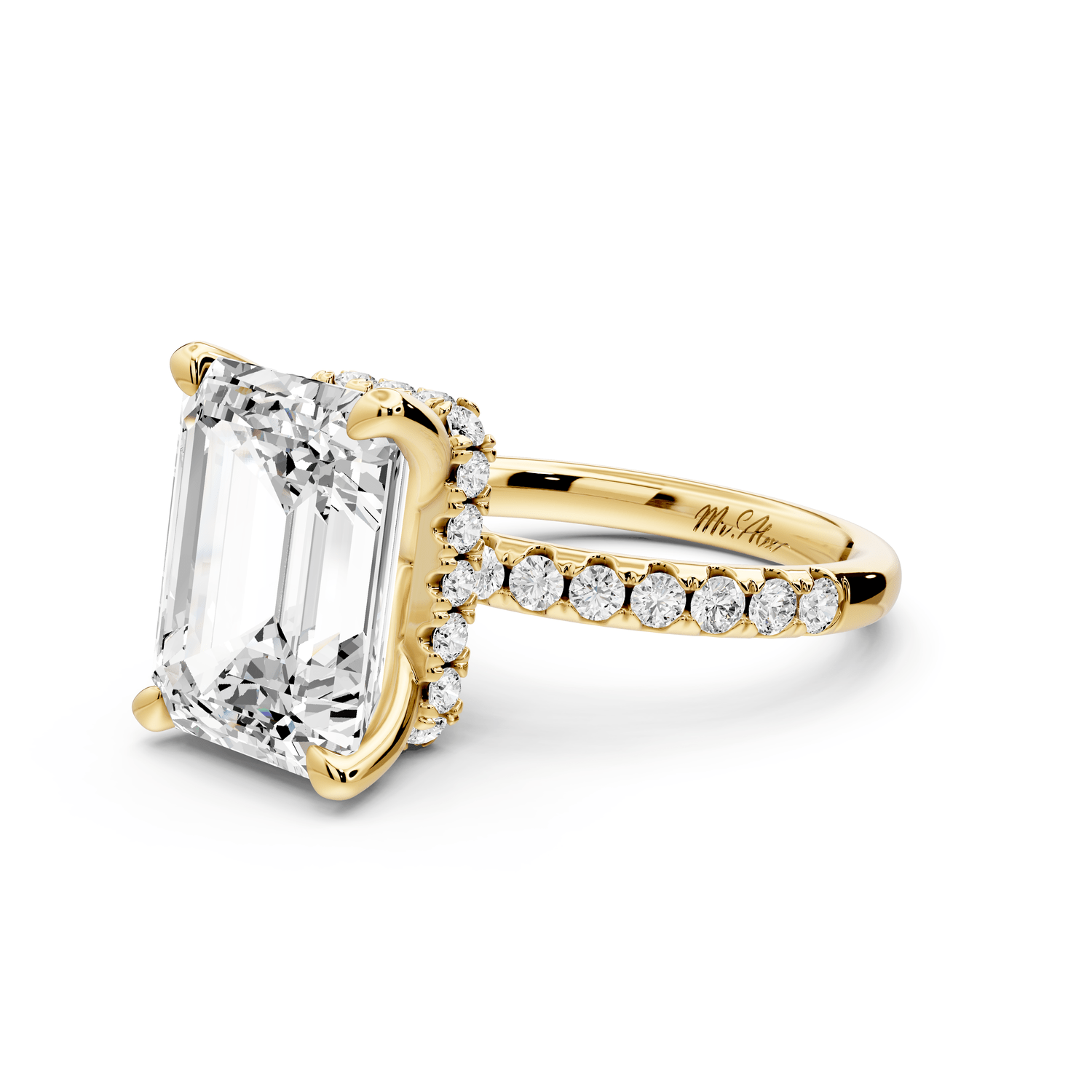 Arina - 5ct 18k yellow gold emerald Diamond with a wrap around halo and pavé Engagement ring - Mr. Alex Jewelry