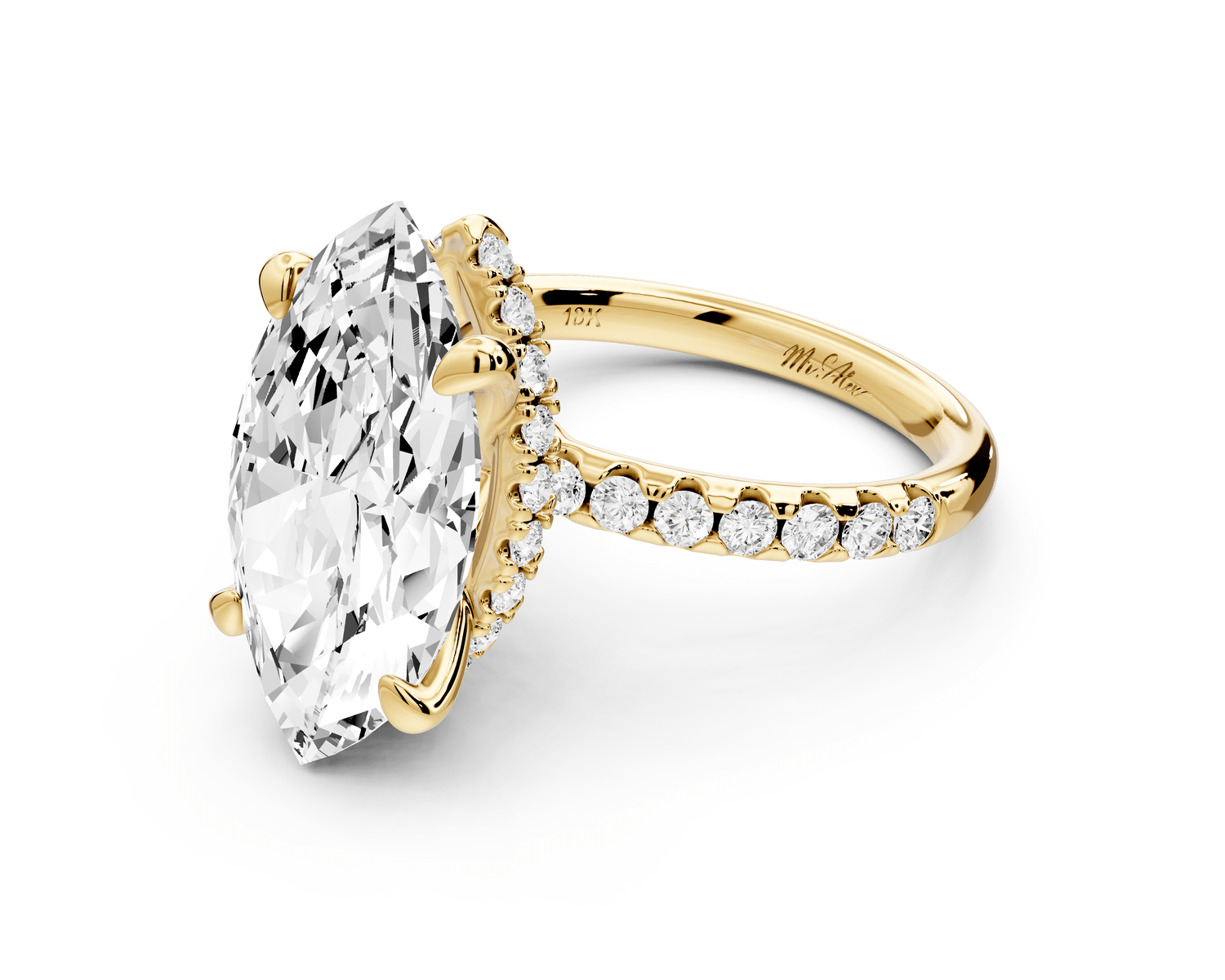 Arina - 5ct 18k yellow gold marquise Diamond with a wrap around halo and pavé engagement ring - Mr. Alex Jewelry