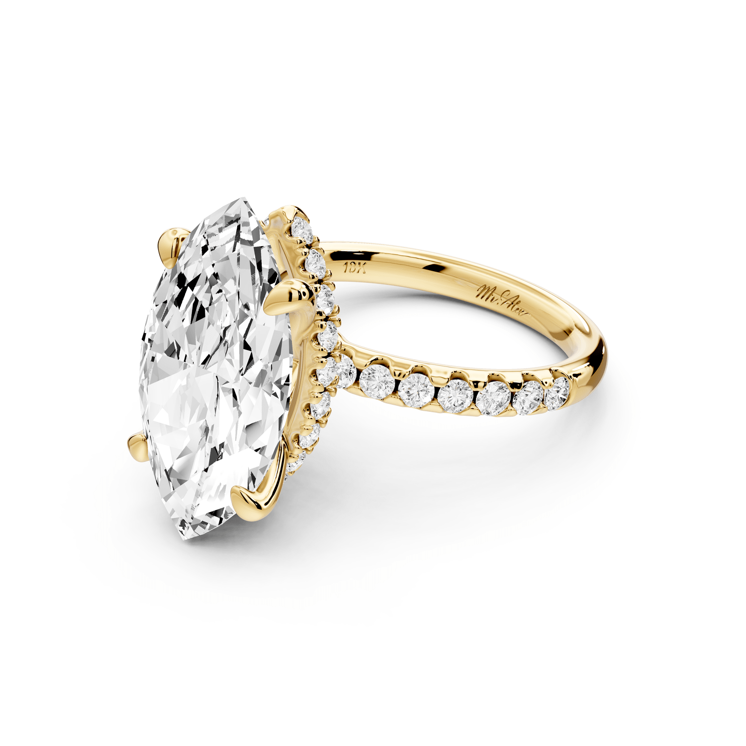 Arina - 5ct 18k yellow gold marquise Diamond with a wrap around halo and pavé engagement ring - Mr. Alex Jewelry