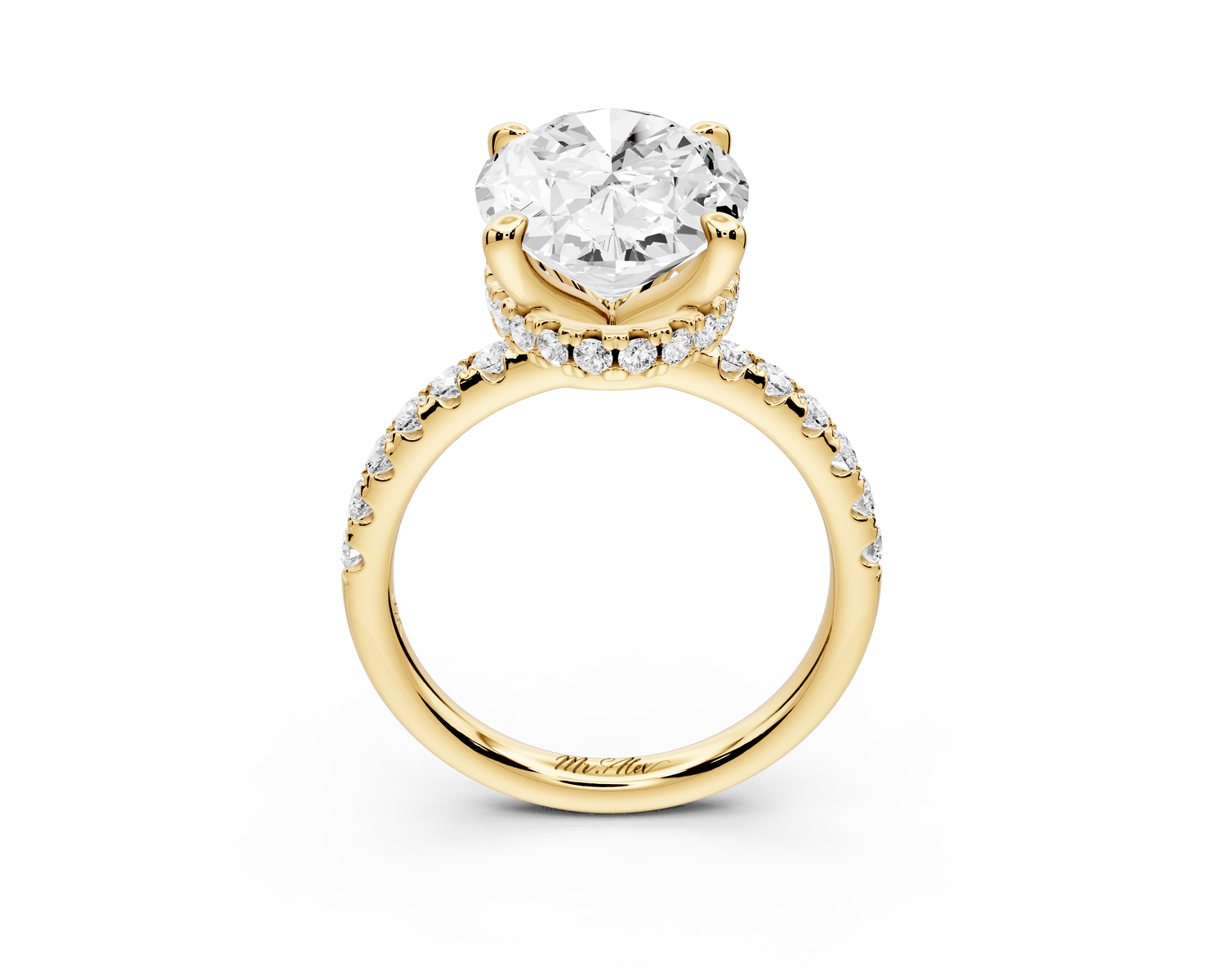 Arina - 5ct 18k yellow gold oval Diamond with a wrap around halo and pavé Engagement ring - Mr. Alex Jewelry