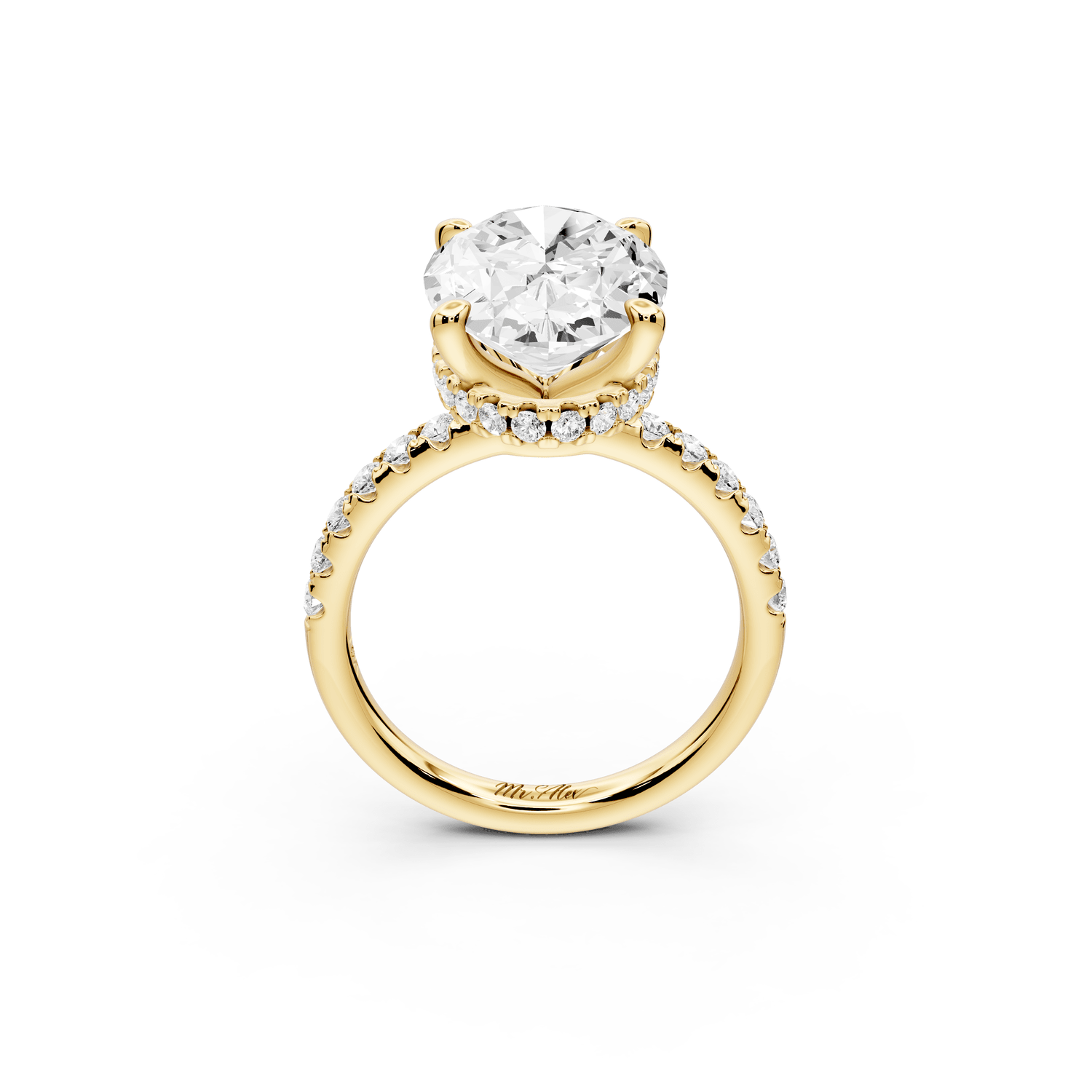 Arina - 5ct 18k yellow gold oval Diamond with a wrap around halo and pavé Engagement ring - Mr. Alex Jewelry