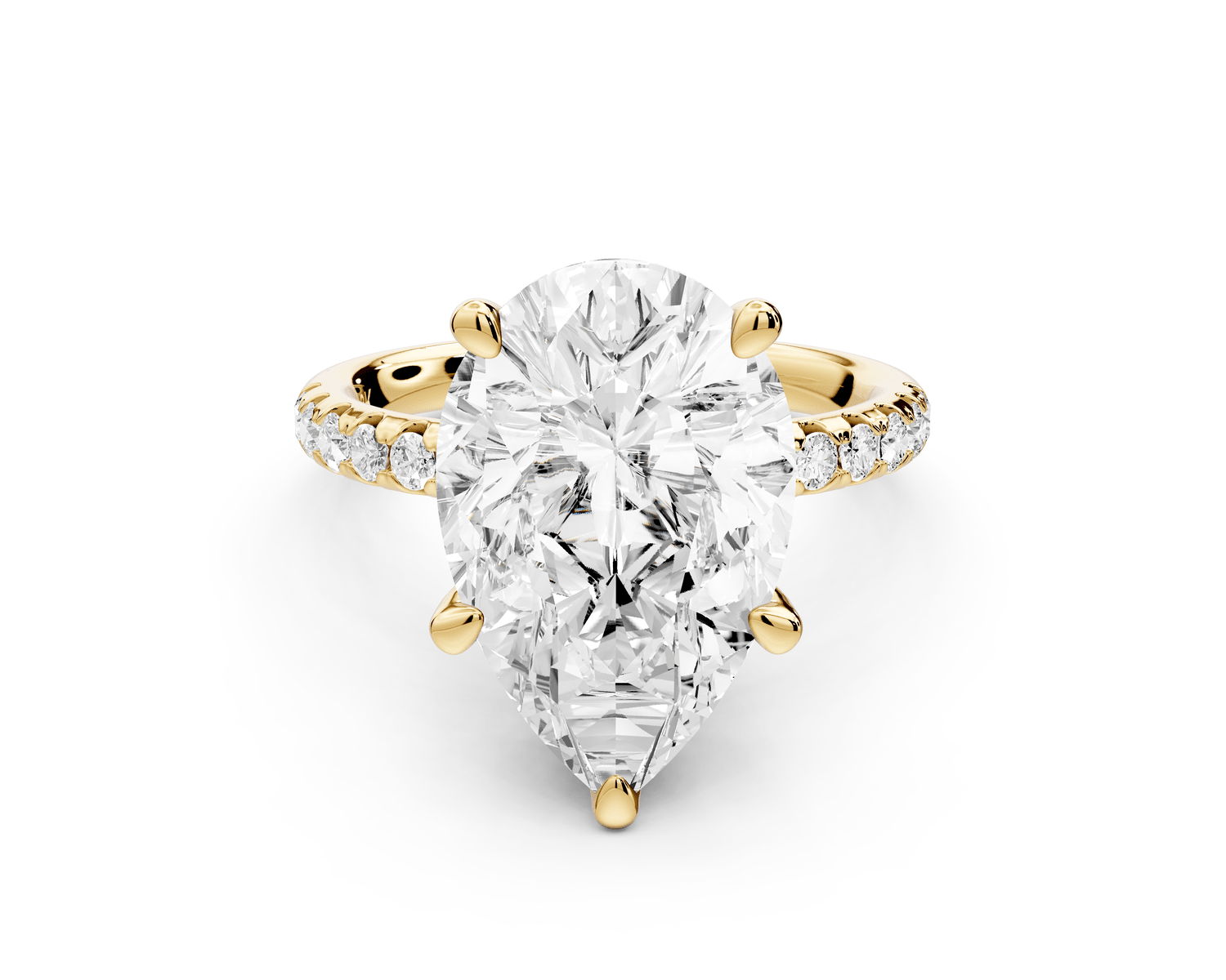 Arina - 5ct 18k yellow gold pear Diamond with a wrap around halo and pavé Engagement ring - Mr. Alex Jewelry