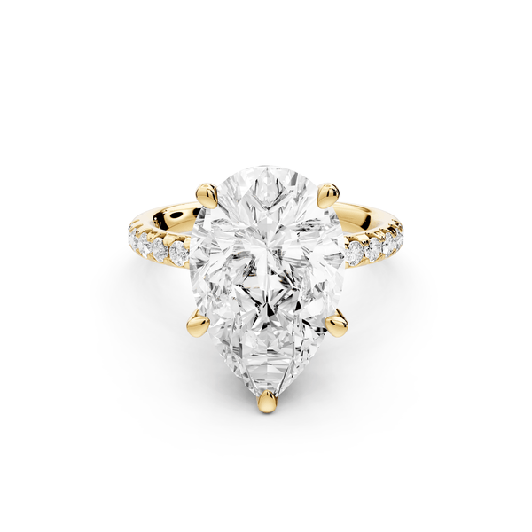 Arina - 5ct 18k yellow gold pear Diamond with a wrap around halo and pavé Engagement ring - Mr. Alex Jewelry