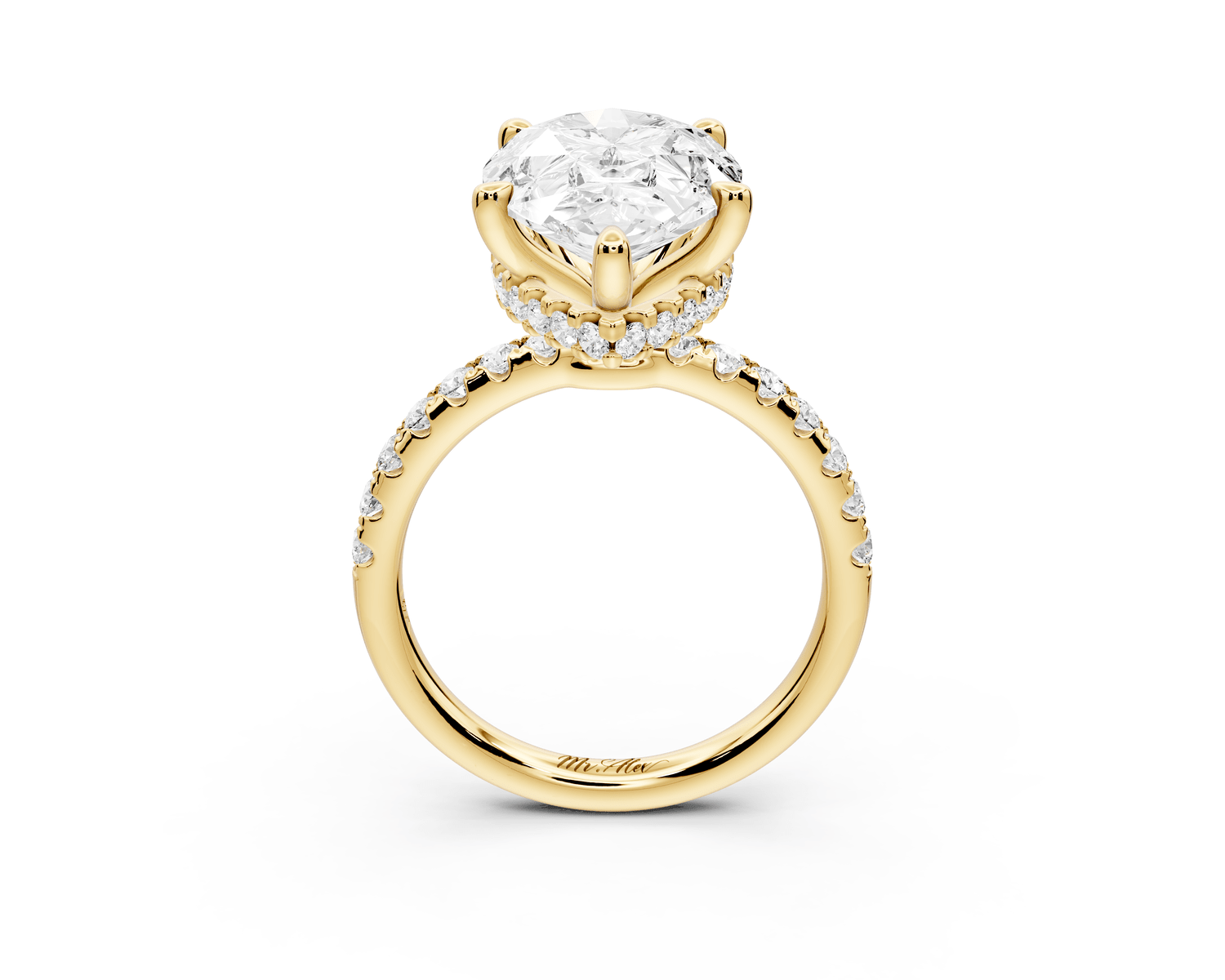 Arina - 5ct 18k yellow gold pear Diamond with a wrap around halo and pavé Engagement ring - Mr. Alex Jewelry