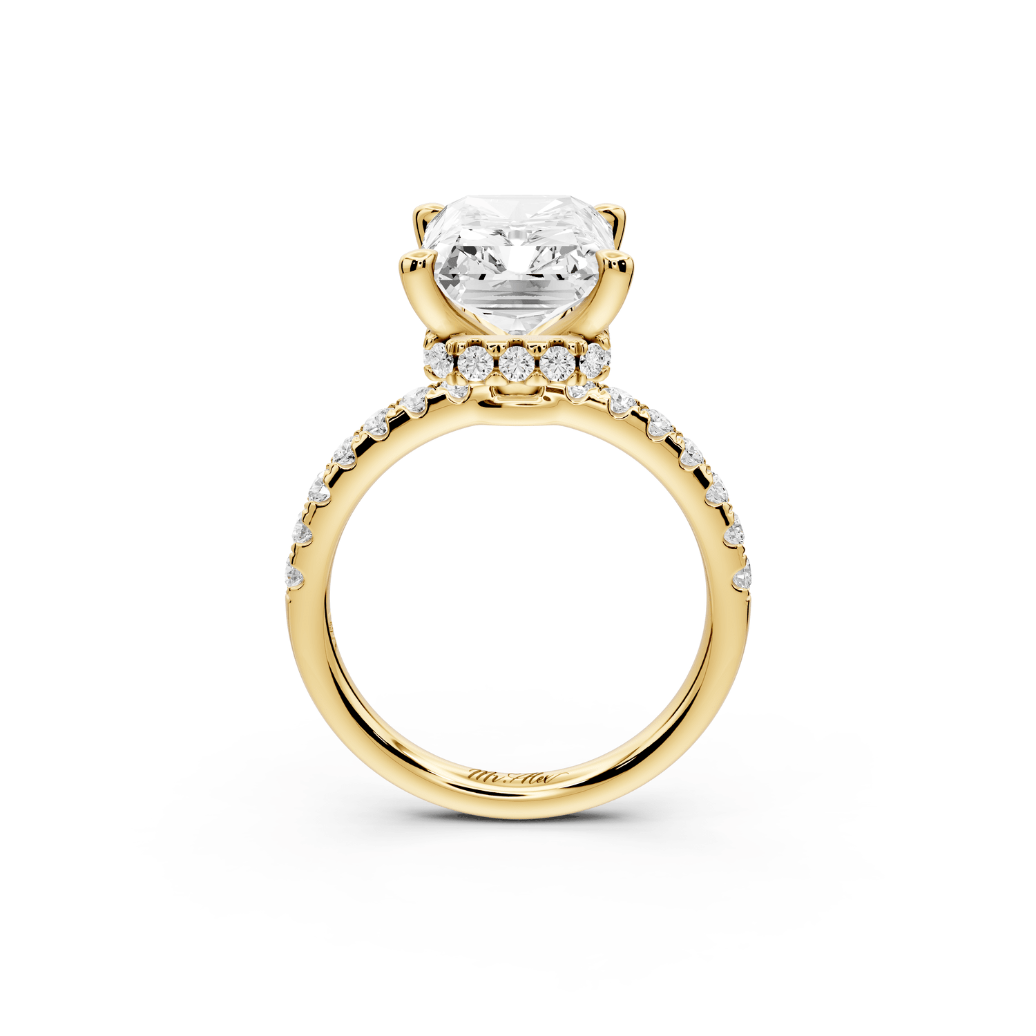 Arina - 5ct 18k yellow gold radiant Diamond with a wrap around halo and pavé engagement ring - Mr. Alex Jewelry