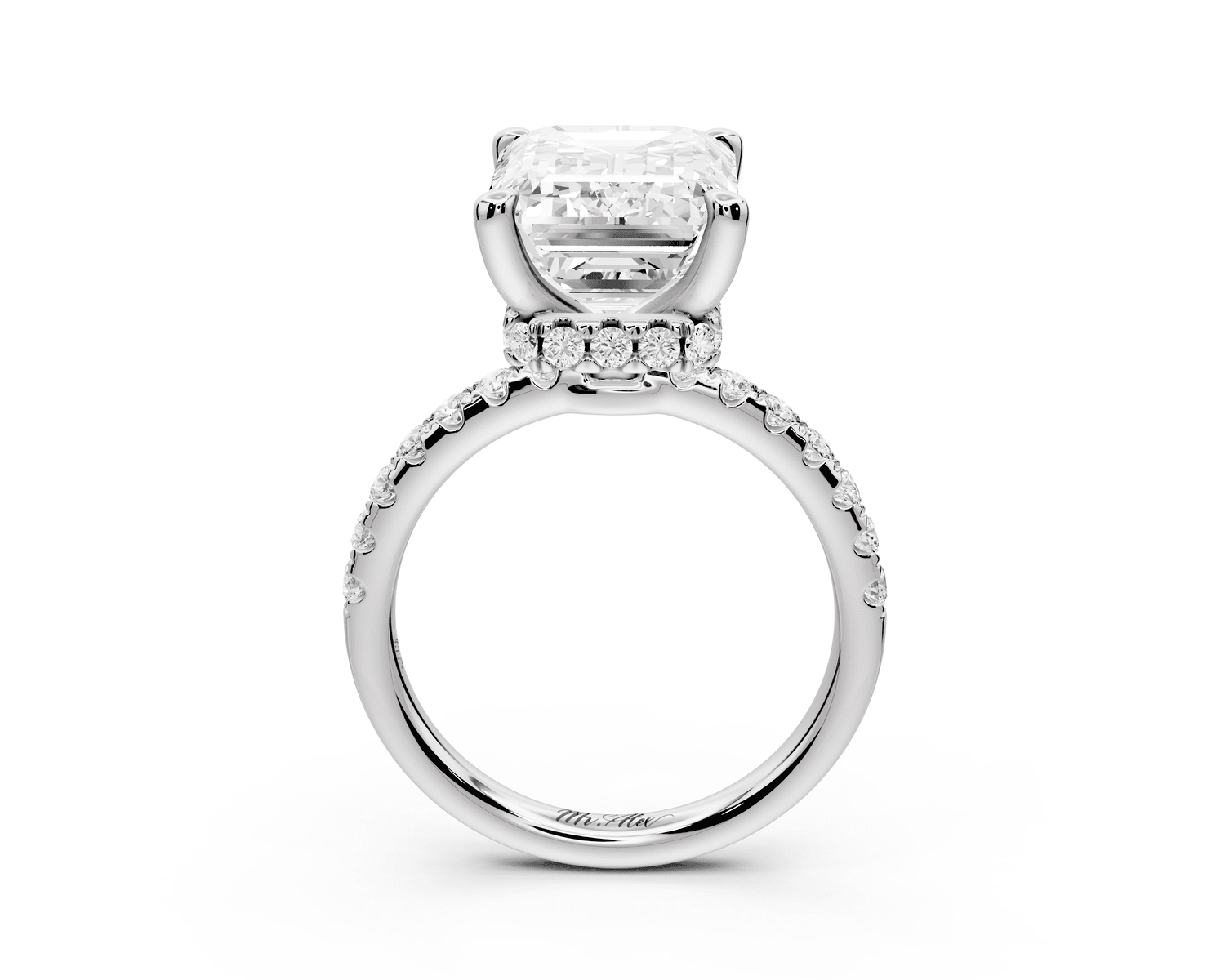 Arina - 5ct platinum emerald Diamond with a wrap around halo and pavé Engagement ring - Mr. Alex Jewelry