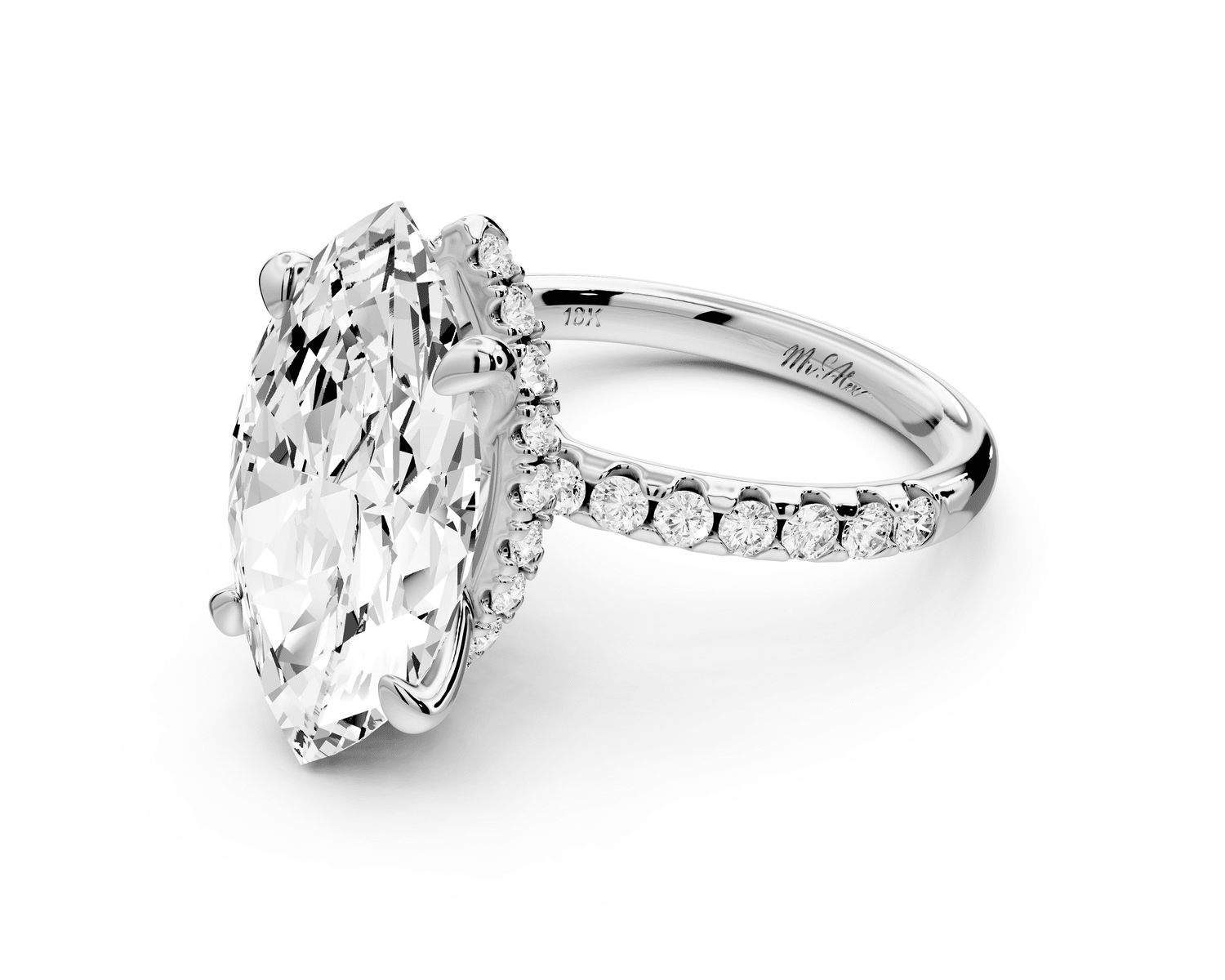 Arina - 5ct platinum marquise Diamond with a wrap around halo and pavé engagement ring - Mr. Alex Jewelry